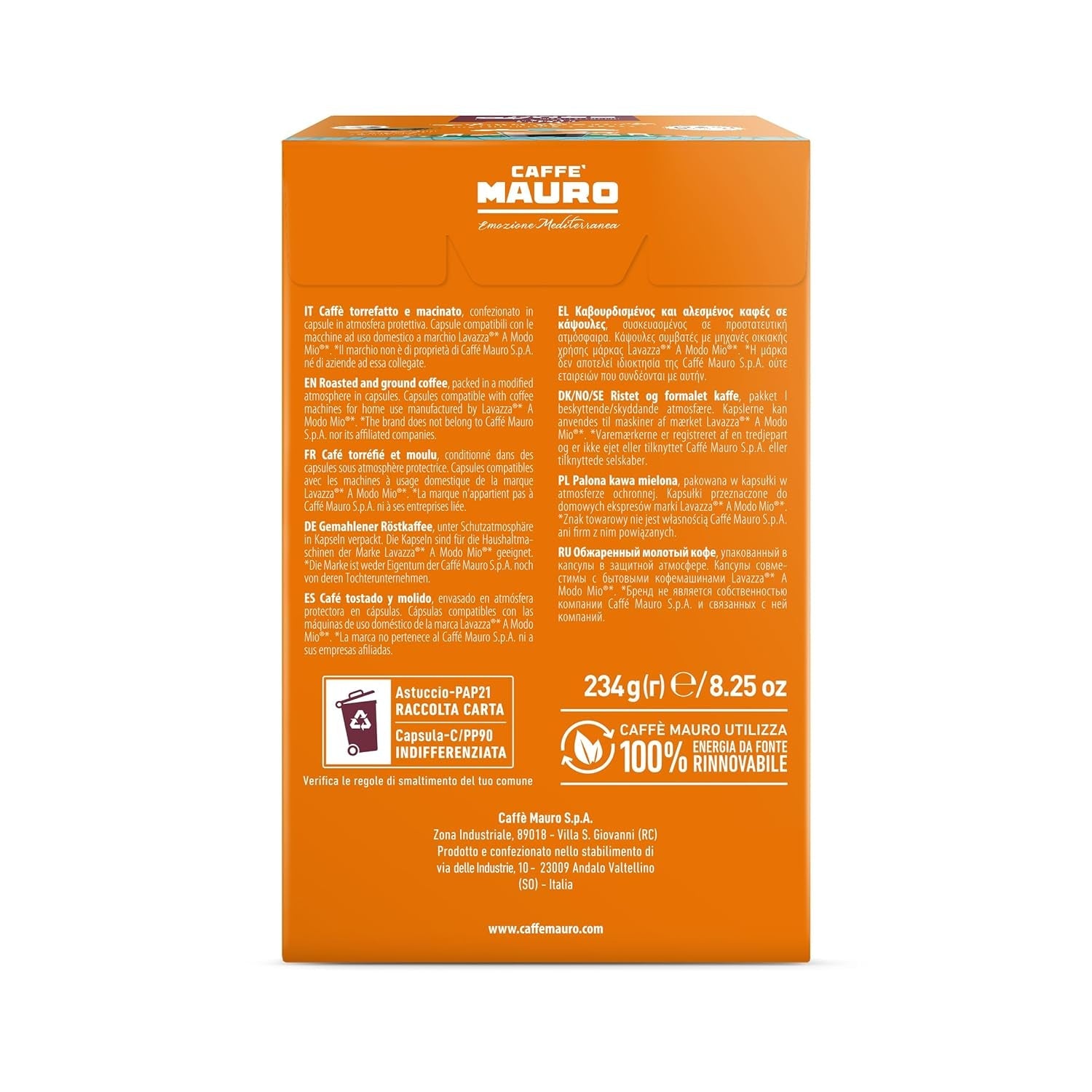 Caffè Mauro Torrefazione Kaffeekapseln Espresso Avvolgente, Intensität 8/10-144 Kapseln Kompatybilny z Kaffeemaschinen der Marke Lavazza* A Modo Mio*, 144 Stück, Hergestellt in Italy