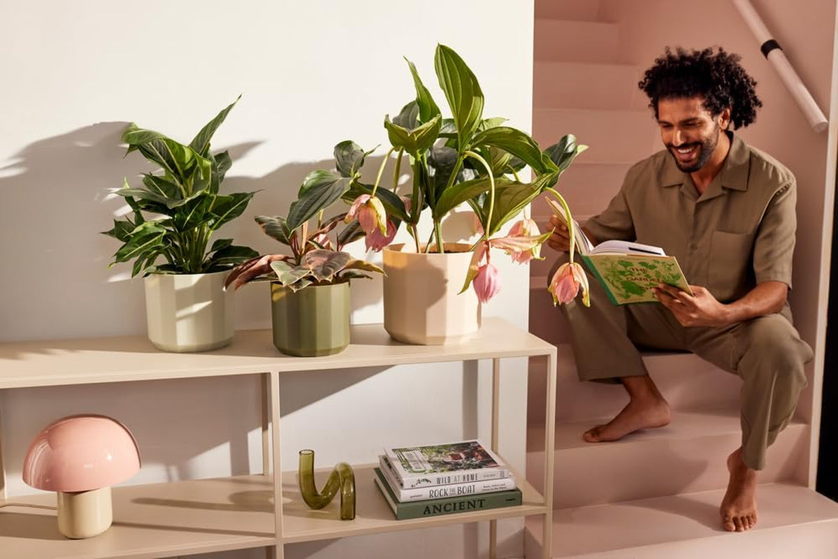 Okrągła doniczka elho Facet 17cm - do użytku w pomieszczeniach - 100% plastiku pochodzącego z recyklingu - Ø 16,6 x wys. 14,9 cm - Różowy/Migdałowy róż