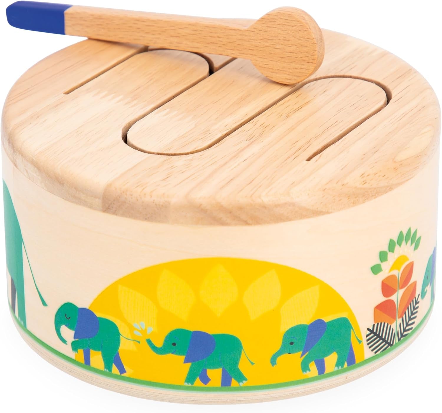 Janod - Gioia Drum - Drewniany bęben FSC + bęben - Odgrywanie ról i wczesna edukacja muzyczna - Akwarela - Od 18 miesiąca, J07650 Bebe Toys Naty Shop