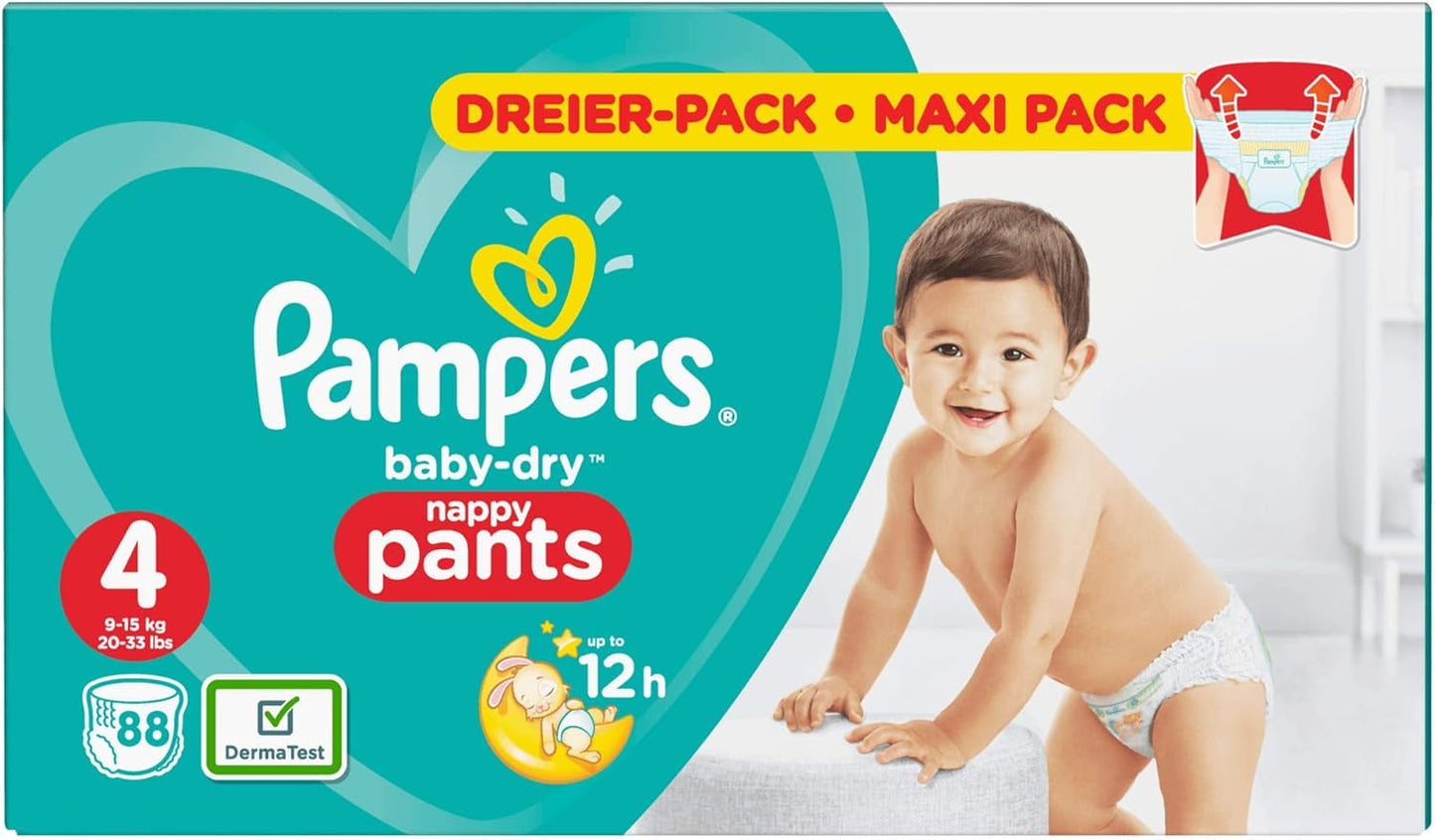 Pampers (stara wersja), majtki, rozmiar 4, 9kg-15kg, trzy opakowania (1 x 88 pieluszek)