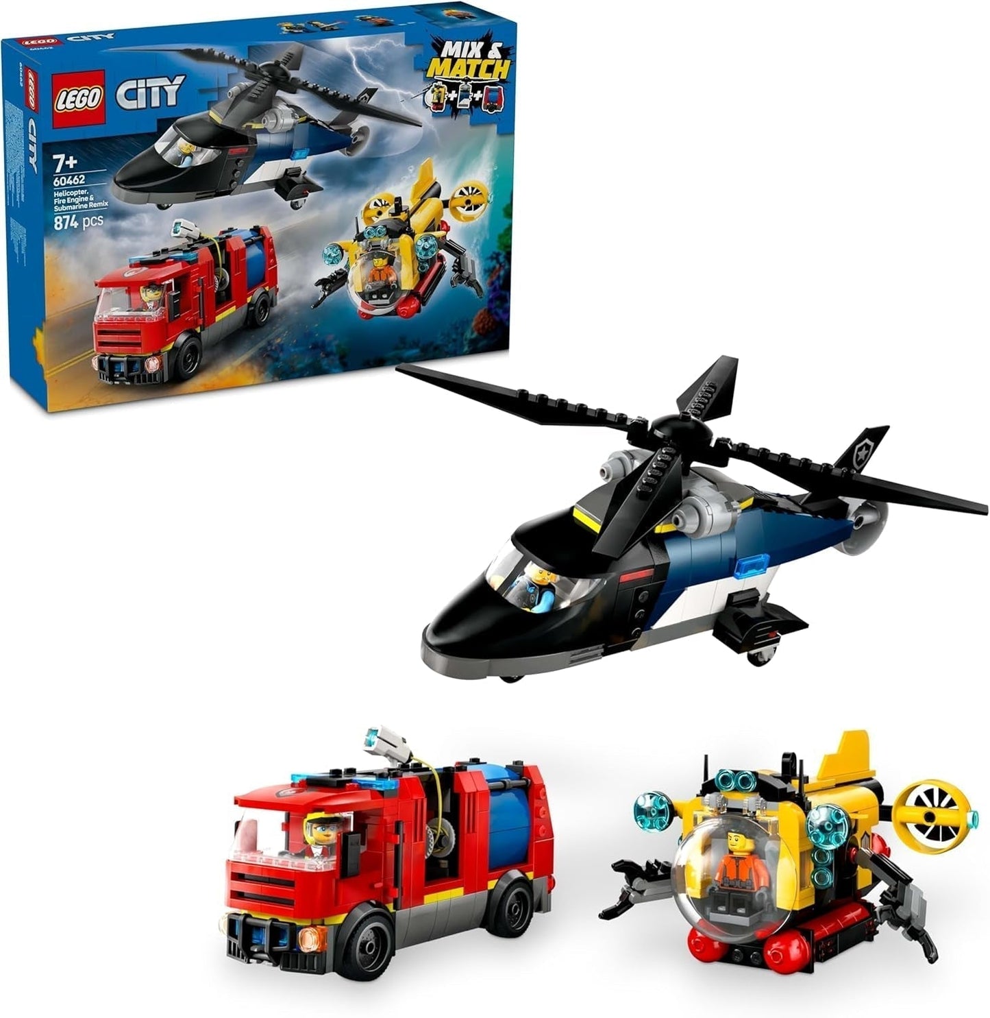Zestaw LEGO City: helikopter, samochód z lwem i łódź podwodna oraz 3 minifigurki - zabawkowe pojazdy do zbudowania dla chłopców i dziewcząt od 7 lat - prezent urodzinowy i świąteczny 60462 Zestawy do budowania Besuche den LEGO-Store Domyślny tytuł