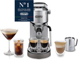 De'Longhi Dedica Style EC 685.B – Ekspres do espresso z kolbą, ekspres do kawy z profesjonalnym spieniaczem do mleka, szerokość tylko 15 cm, na kawę mieloną lub kapsułki ESE, zbiornik na wodę 1 l, kolor czarny