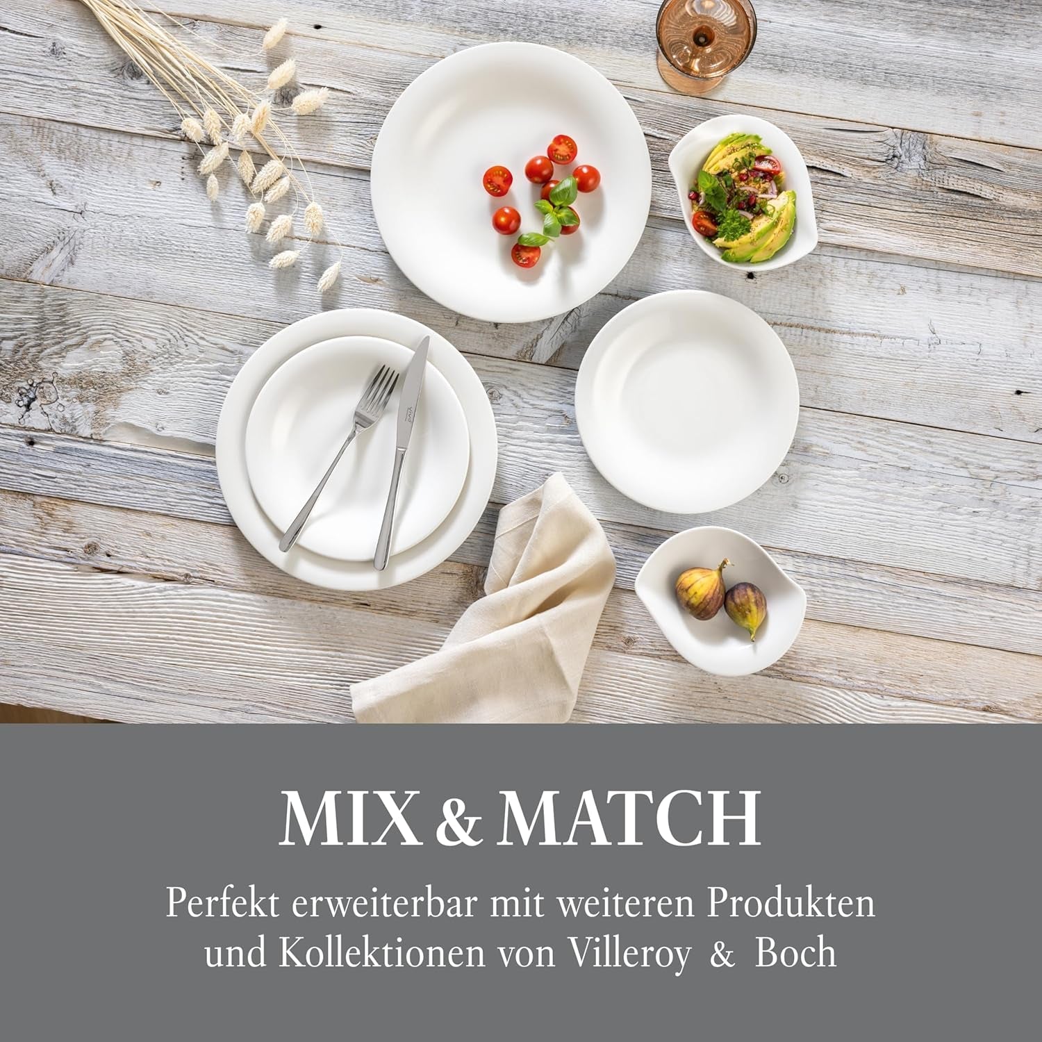 vivo - Grupa Villeroy & Boch – Niezbędny biały zestaw obiadowy 18 tlg. Weiß, Spülmaschinenfest, Mikrowellensicher, Geschirr Set für 6 Personen, Müslischalen, Speiseteller, Dessertteller, Premium Porzellan