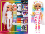 Rainbow High Color & Create DIY Modepuppe - Grüne Augen, Zopfe, extra Top & Schuhe, abwaschbare Regenbogenstifte - Ausmalen, Gestalten, Spielen, Auswaschen - für Kinder von 4-12 Jahren und Sammler