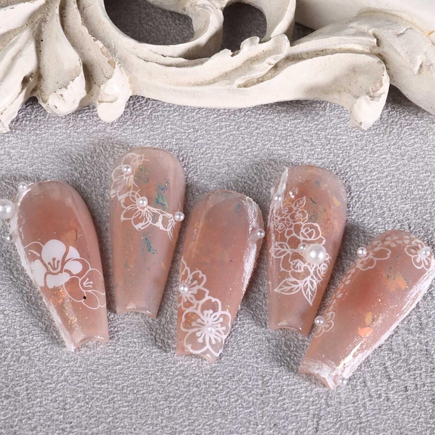 JMEOWIO Nagelsticker Frühling Weiße Blume 9 Blatt Nail Art Naklejka Selbstklebend Nagelaufkleber Sommer Blumen Dekoration Nageldesign Zubehör