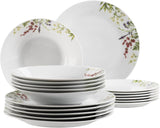 Mäser Herbal Garden 4-osobowy 18-częściowy, szczegółowy zestaw obiadowy w kwiaty, zawierający talerze obiadowe, talerze do zupy i talerze deserowe, porcelana, biały