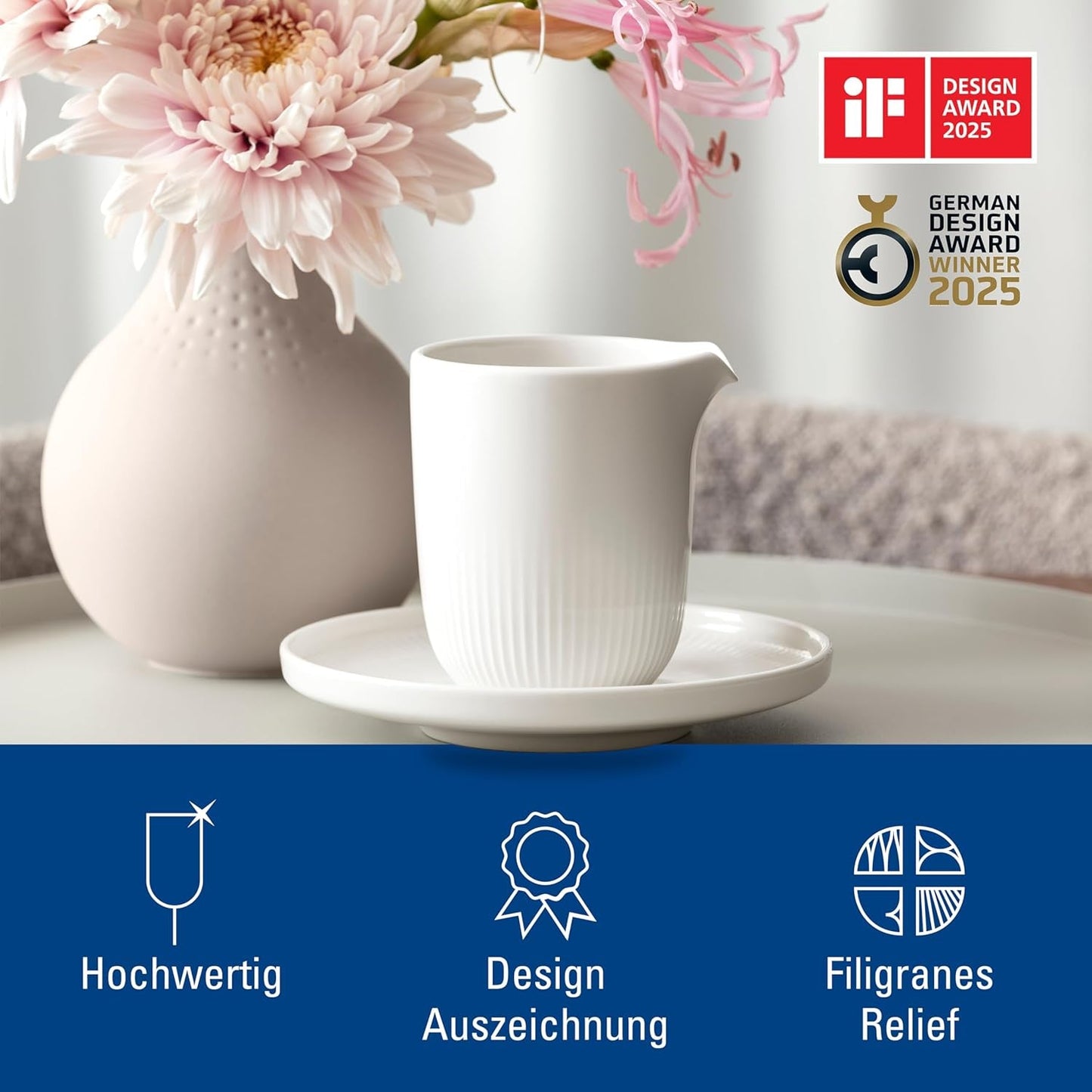 Villeroy & Boch - Kubek na mleko Afina 170 ml, biały, można myć w zmywarce, można używać w kuchence mikrofalowej, karafka na mleko, akcesoria do kawy, dzbanek ceramiczny, spodek, zastawa stołowa, porcelana Premium