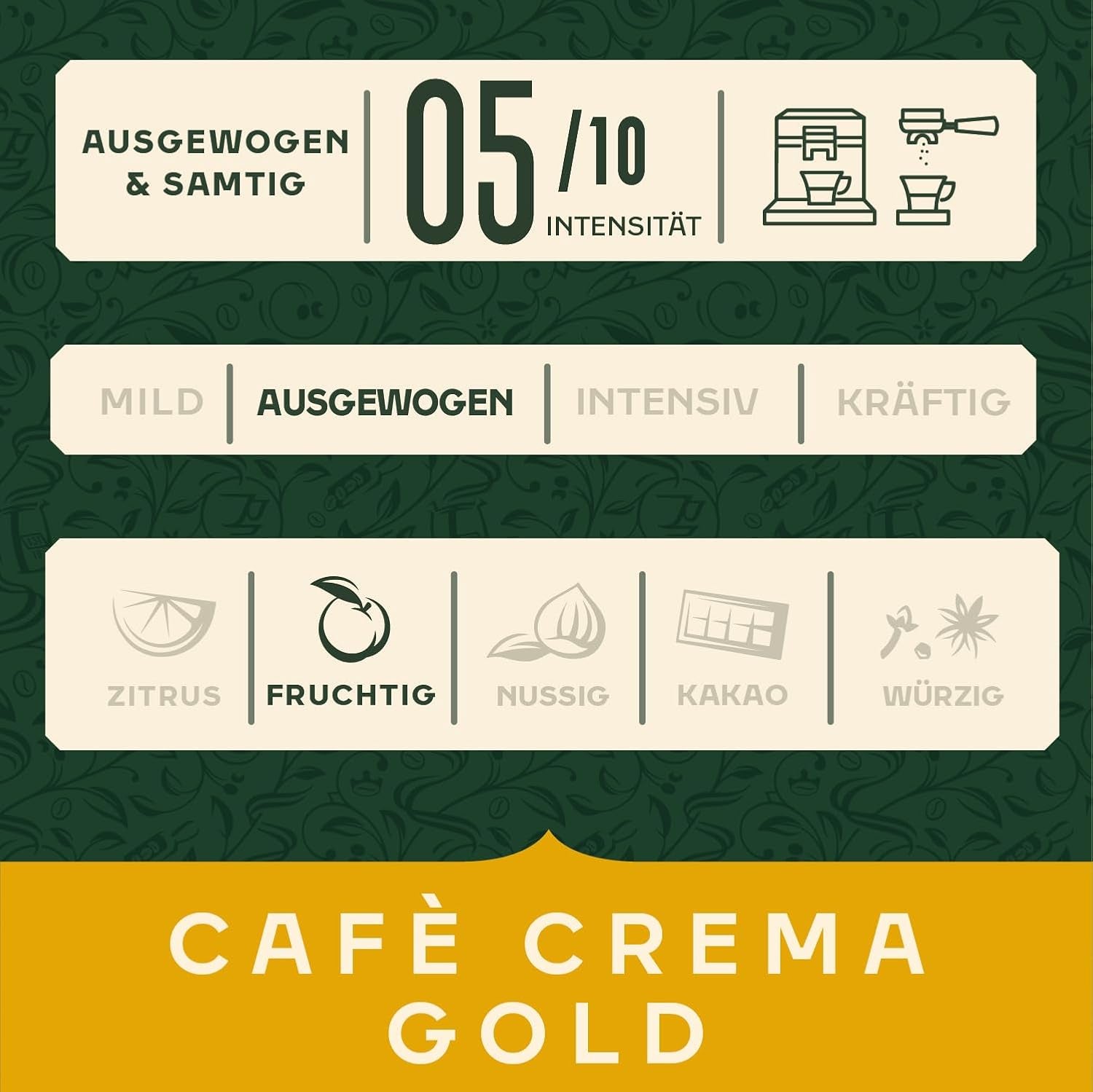Jacobs Kaffeebohnen Café Crema Gold, vollmundig & fruchtig, geröstet w Bremie, Intensität 5/10, Kaffee ganze Bohnen, 1 kg