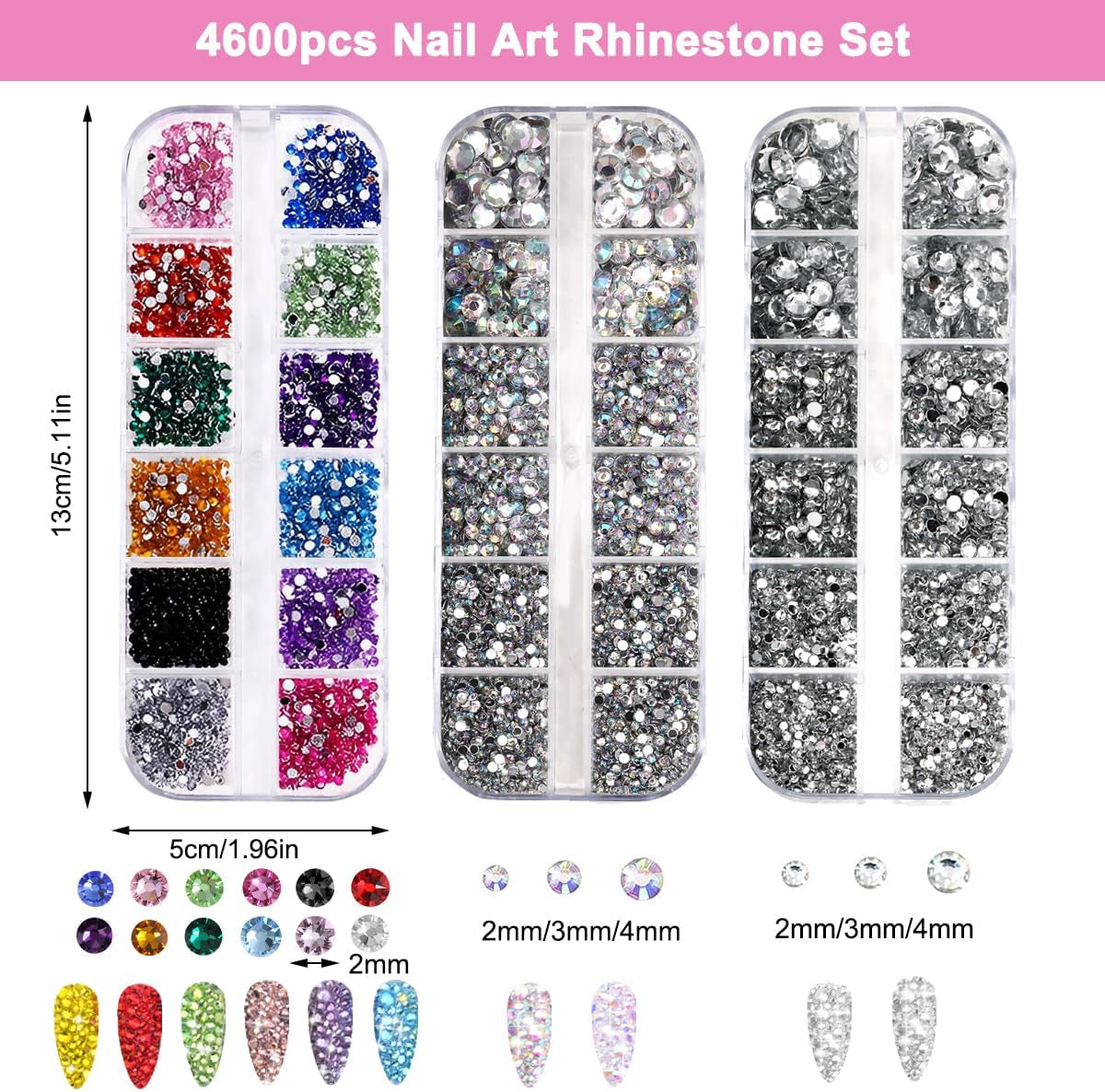 4600 Stück Strasssteine ​​​​Für Nägel, Nagel Glitzersteine ​​​​3 Verschiedene Stil Flache Nail Gems Nägel Steine ​​​​Klein Nagel Steinchen Mit Pinzette Und Strass Picker Dotting Pen Für Nägel/Kleidung/Handwerk