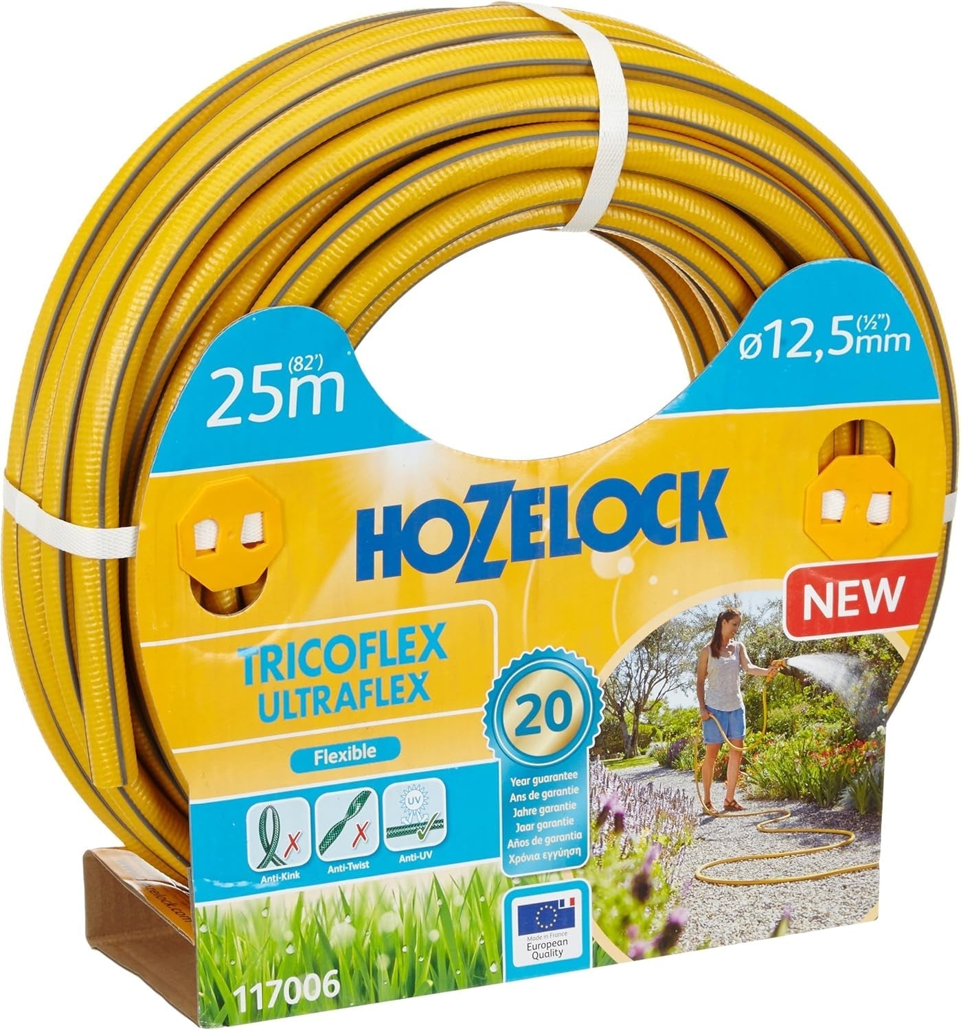 HOZELOCK - Wąż Tricoflex Ultraflex Ø 12,5 mm (1/2") 20 M: Elastyczny wąż ogrodowy, odporny na warunki atmosferyczne, skręcanie i zginanie, wykonany w 40% z PVC pochodzącego z recyklingu [117002], żółty
