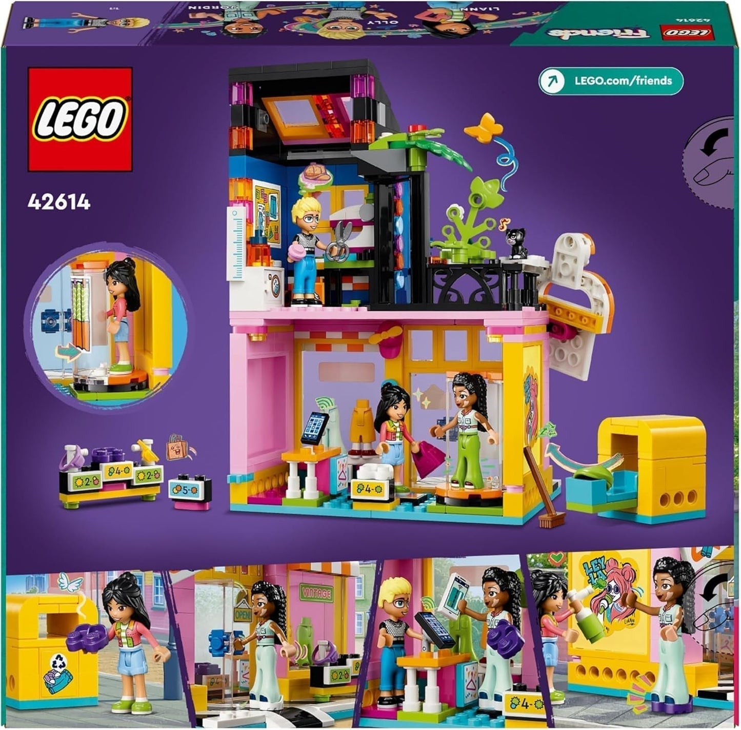 LEGO Friends Zestaw do budowania sklepu z modą vintage dla dzieci ze sklepem z zabawkami, figurkami i kotem, model do odgrywania ról zapewniający rozwój społeczno-emocjonalny, prezent dla 6-letnich dziewcząt i chłopców 42614 Zestawy do budowania Besuche den LEGO-Store