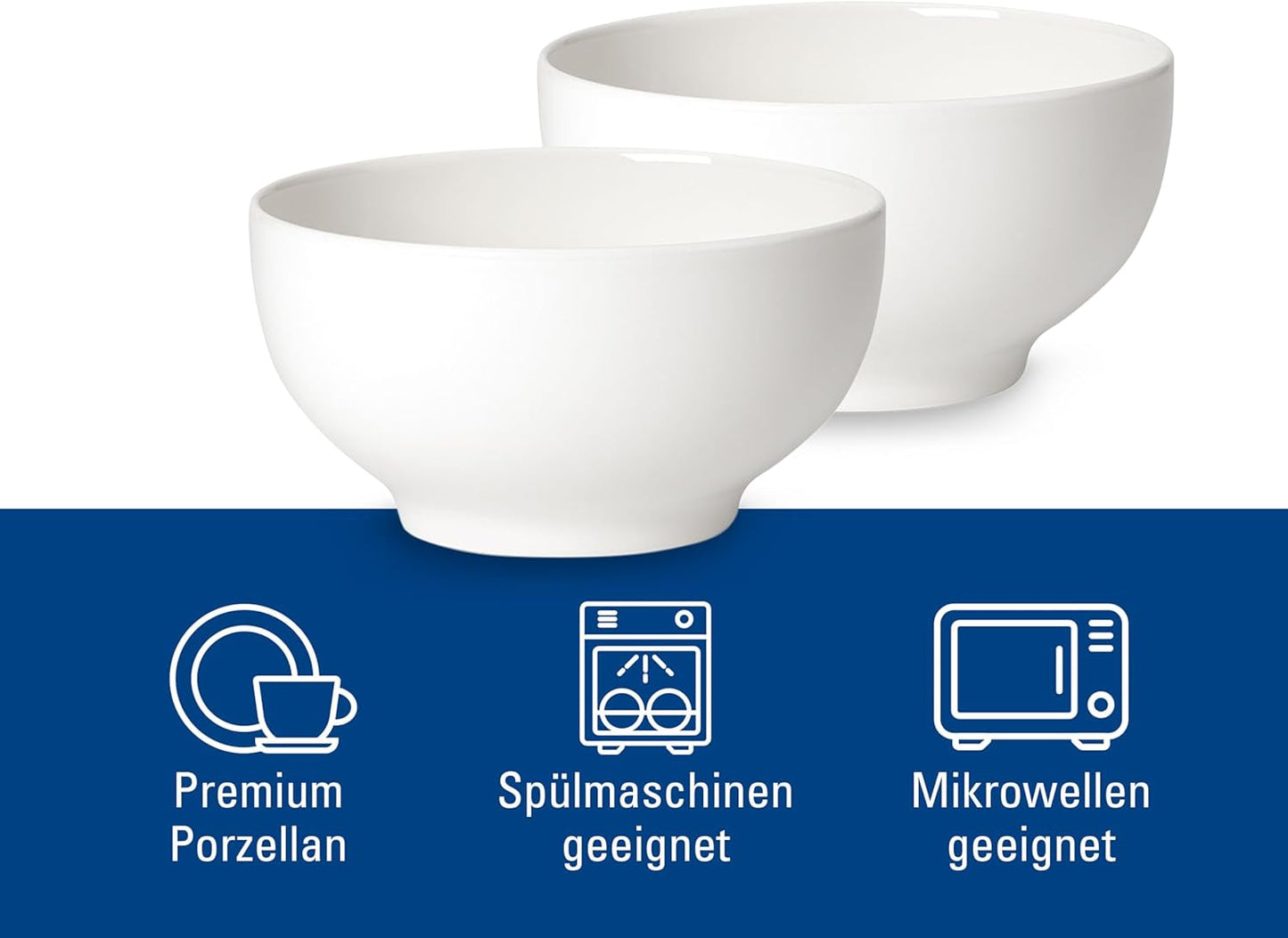 Villeroy & Boch For Me Zestaw 2 misek na płatki zbożowe, biały, Można myć w zmywarce, Można używać w kuchence mikrofalowej, Małe miski dla 2 osób, Miski, Miski na płatki zbożowe, Przekąski lub sosy, Talerz, Porcelana Premium