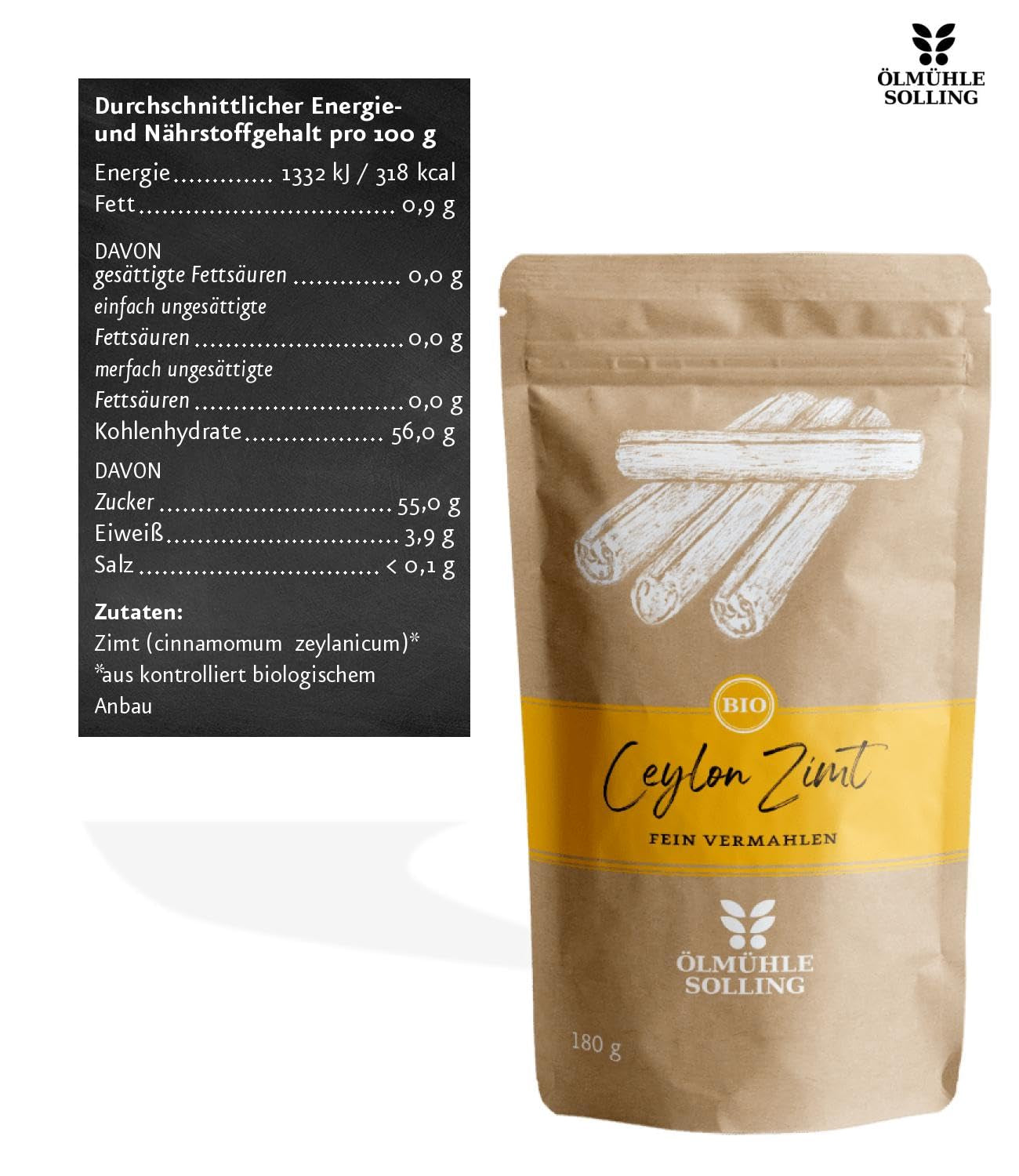 - BIO Ceylon Zimt | Ceylon Zimtpulver aus kontrolliert biologischem Anbau | Zimtpulver fein vermahlen aus ganzen Zimtstangen. Idealny do musli, Milchreis, Gebäck uvm. | Zawartość: 180 g