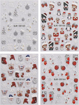 JMEOWIO 3D Nagelsticker Weihnachten Glitzer Nail Art Naklejka Selbstklebend Nagelaufkleber 5D Stereoskopisch Schneeflocke Winterurlaub Süß Dekoration Nageldesign Zubehör 4 Blatt