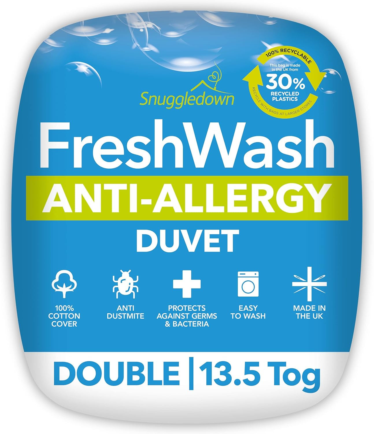 Kołdra dla alergików Snuggledown Freshwash, 13,5 Tog Zimowa ciepła, bawełniana, biała, łóżko jednoosobowe Kołdry i kołdry Naty Shop 10 X 200 X 200 Cm 13,5 Tog