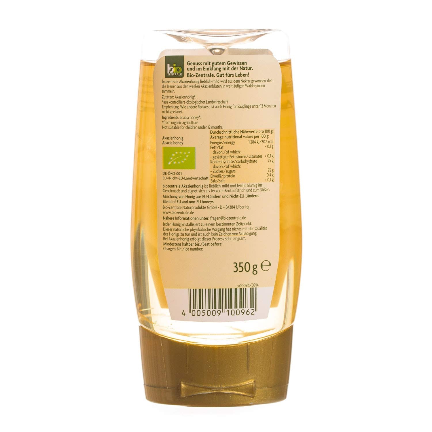 Biozentrale Organiczny miód akacjowy | 350 g Organiczny miód z kwiatów akacji białej | Idealny jako pasta do smarowania Organiczny miód do herbaty | Alternatywa dla miodu plastra miodu (2 szt.)