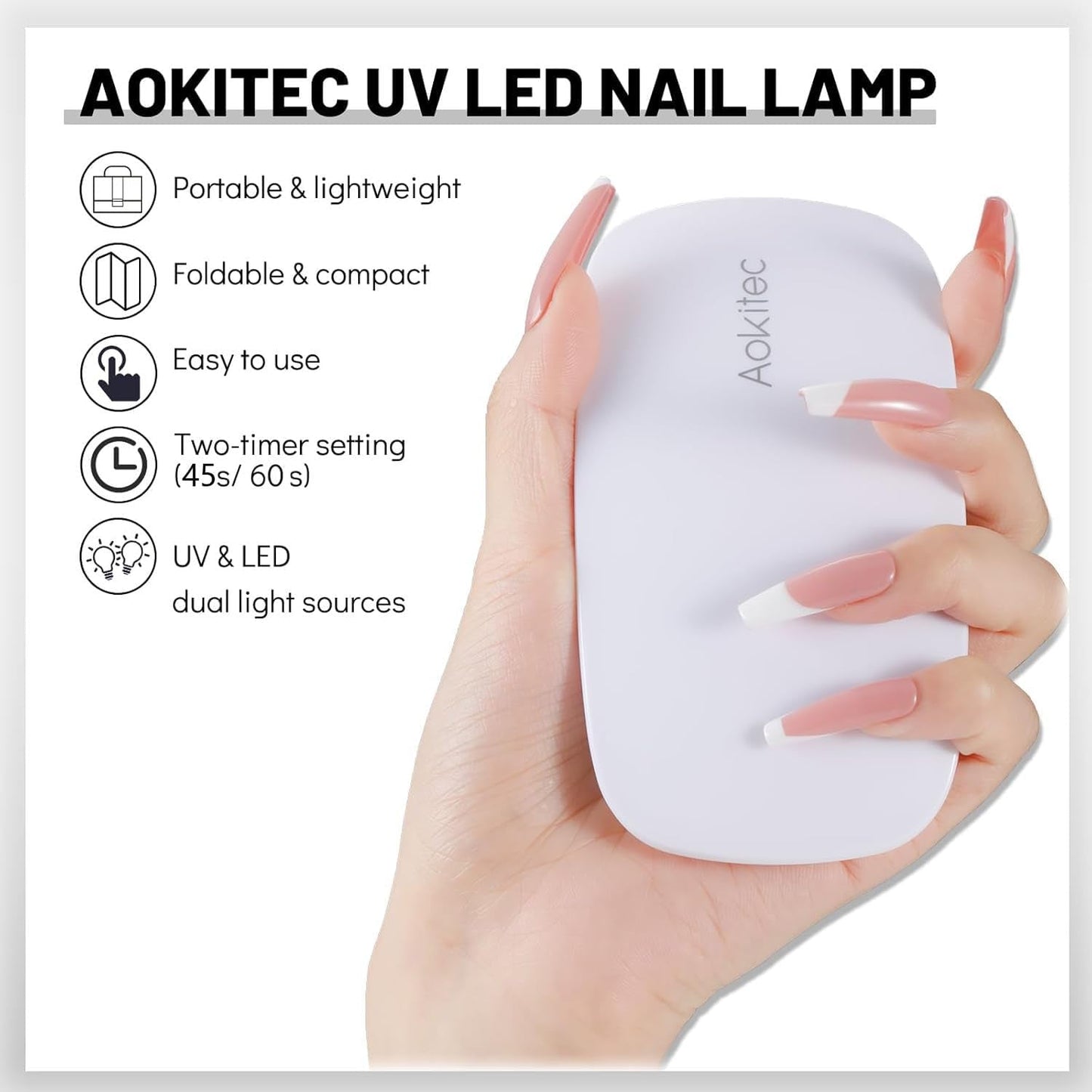 Lampa UV Aokitec Mini LED, lampa UV do żelu do paznokci, przenośna suszarka do paznokci do wszystkich rodzajów żelowych lakierów do paznokci, narzędzie do utwardzania w kształcie myszy, kompaktowe, lekkie z kablem USB (białe)