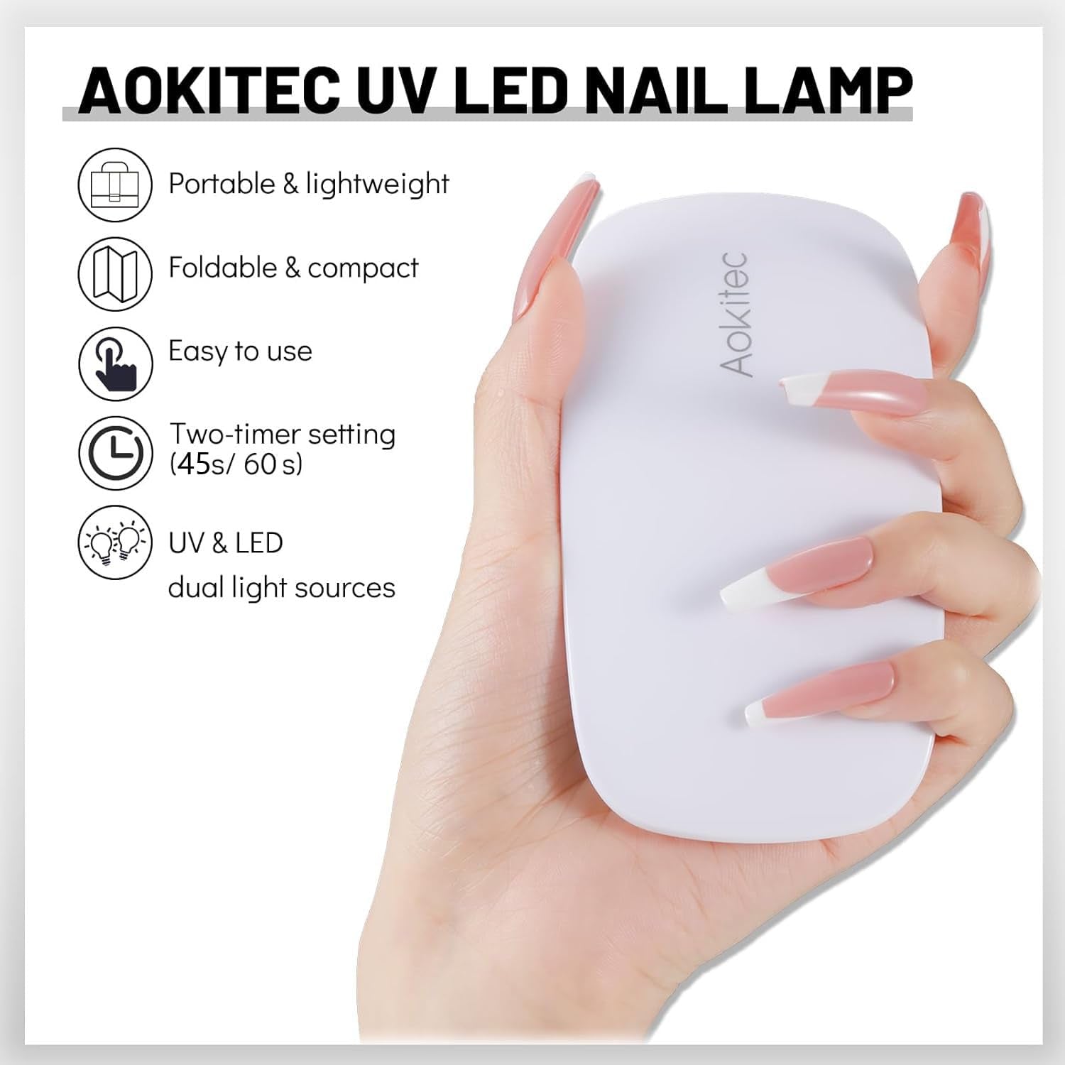 Lampa UV Aokitec Mini LED, lampa UV do żelu do paznokci, przenośna suszarka do paznokci do wszystkich rodzajów żelowych lakierów do paznokci, narzędzie do utwardzania w kształcie myszy, kompaktowe, lekkie z kablem USB (białe)