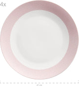 MĘSER Kitchen Time II, Zestaw zastawy stołowej dla 4 osób, Serwis łączony z 16 sztuk w pastelowych kolorach z subtelnym wzorem, Porcelana, Różowy