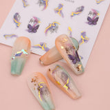 6 Blatt 3D Lila Schmetterling Nagelstickers Selbstklebend Nagelaufkleber Schmetterlinge Naklejka na paznokcie Bunte Blühen Marmor Nagel Naklejki Regenbogen Welle Linien Nail Art Aufkleber Nageldesign Zubehör