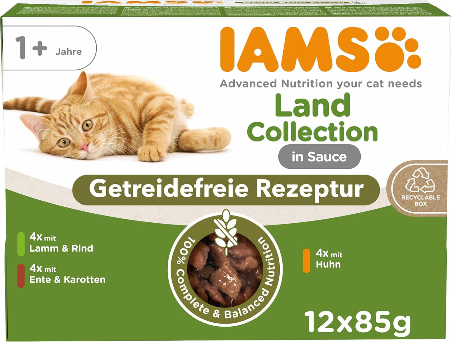 IAMS Delights Land Collection Bezzbożowa mokra karma dla kotów - Mięsne opakowanie różnorodne Mokra karma bezzbożowa dla kotów w wieku 1 roku i starszych 12 x 85 g