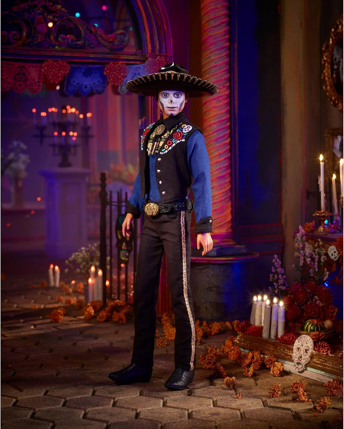 Ken Barbie 2022 lalka Día De Muertos z koszulą, kamizelką i sombrero, farba do twarzy Calavera, prezent dla kolekcjonerów