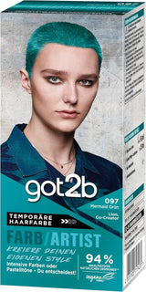 got2b Colour/Artist 097 Mermaid Green Level 2 (3x 80 ml), tymczasowa farba do włosów nadaje włosom połysk w intensywnych kolorach lub pastelowych odcieniach, farba utrzymuje się 12-15 myć, formuła wegańska Farba do włosów Naty Shop