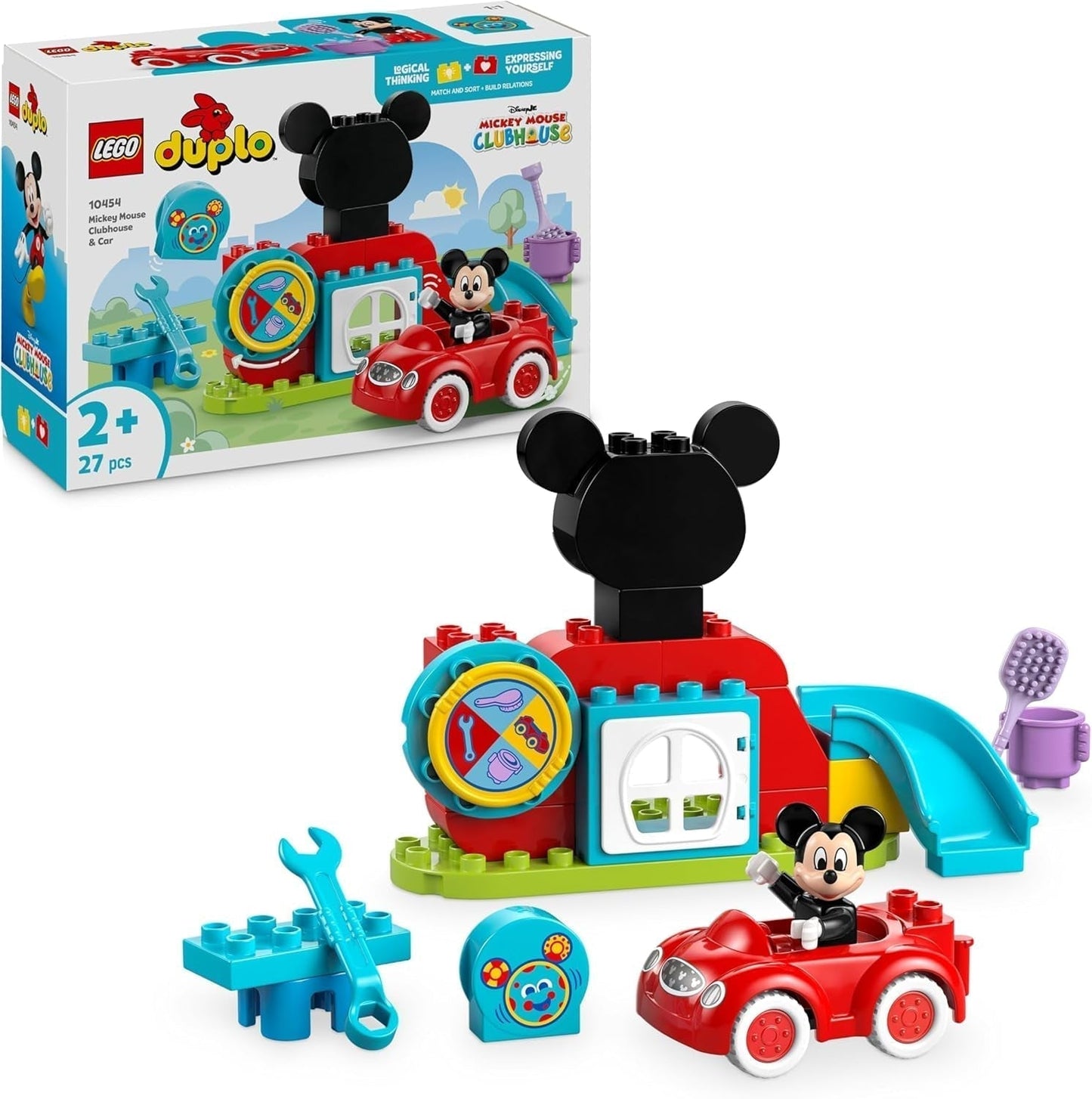 LEGO DUPLO - Klub Disneya Miki i samochód - zabawka edukacyjna dla przedszkolaków - zestaw do budowania z 2 minifigurkami, w tym Myszką Miki i komputerowymi zabawkami - pomysł na prezent dla chłopców i dziewcząt od 2 lat 10454 Zestawy do budowania Besuche den LEGO-Store Domyślny tytuł
