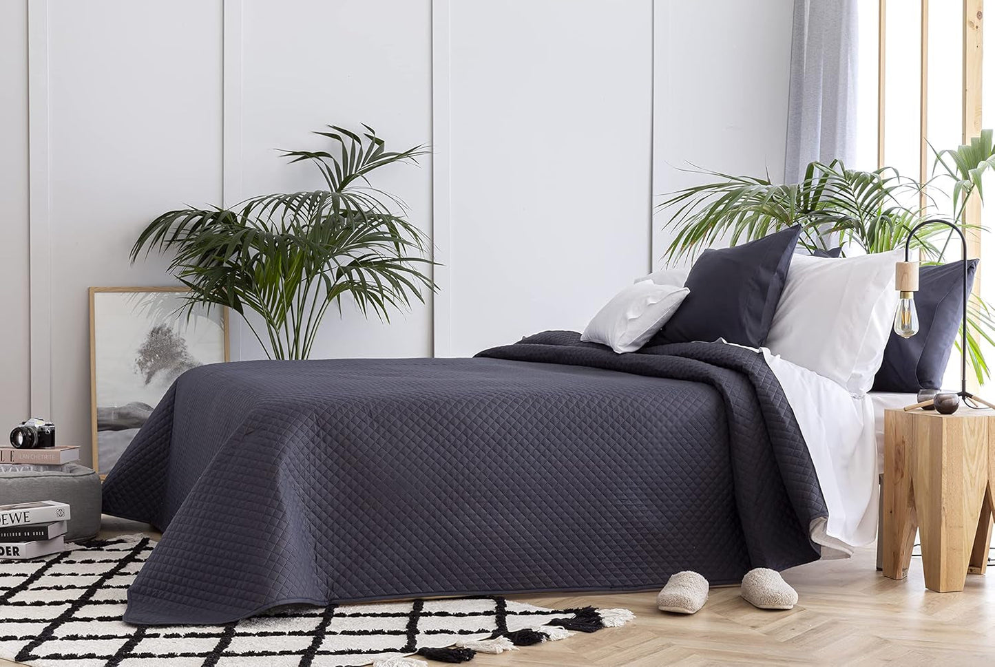 Todocama Fine Boutique Narzuta z wzorem w romby Wiosna Lato Jesień Zima 100% wyjątkowo miękka wielofunkcyjna narzuta z mikrofibry 105-200 X 260 cm Beżowe Łóżka i koce Besuche den Todocama-Store Ciemnoszary Cama 105 - 200X260 cm