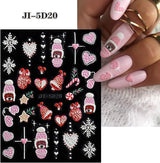 5 Blatt 3D Nagelsticker Weihnachten Nagelaufkleber 5D Stereoskopisch Selbstklebend Schneeflocke-Weihnachtswinterurlaub Nail Art Naklejka Dekoration Nageldesign Zubehör