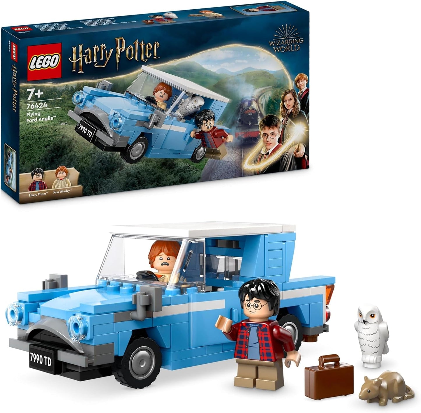 LEGO Harry Potter Latający Ford Anglia Zabawkowy samochód do budowania dla dzieci Prezent dla chłopców, dziewcząt i wszystkich fanów od 7. roku życia Zestaw 2 minifigurek, w tym Ron Weasley do odgrywania ról 76424 Zestawy do budowania Besuche den LEGO-Store Default Title