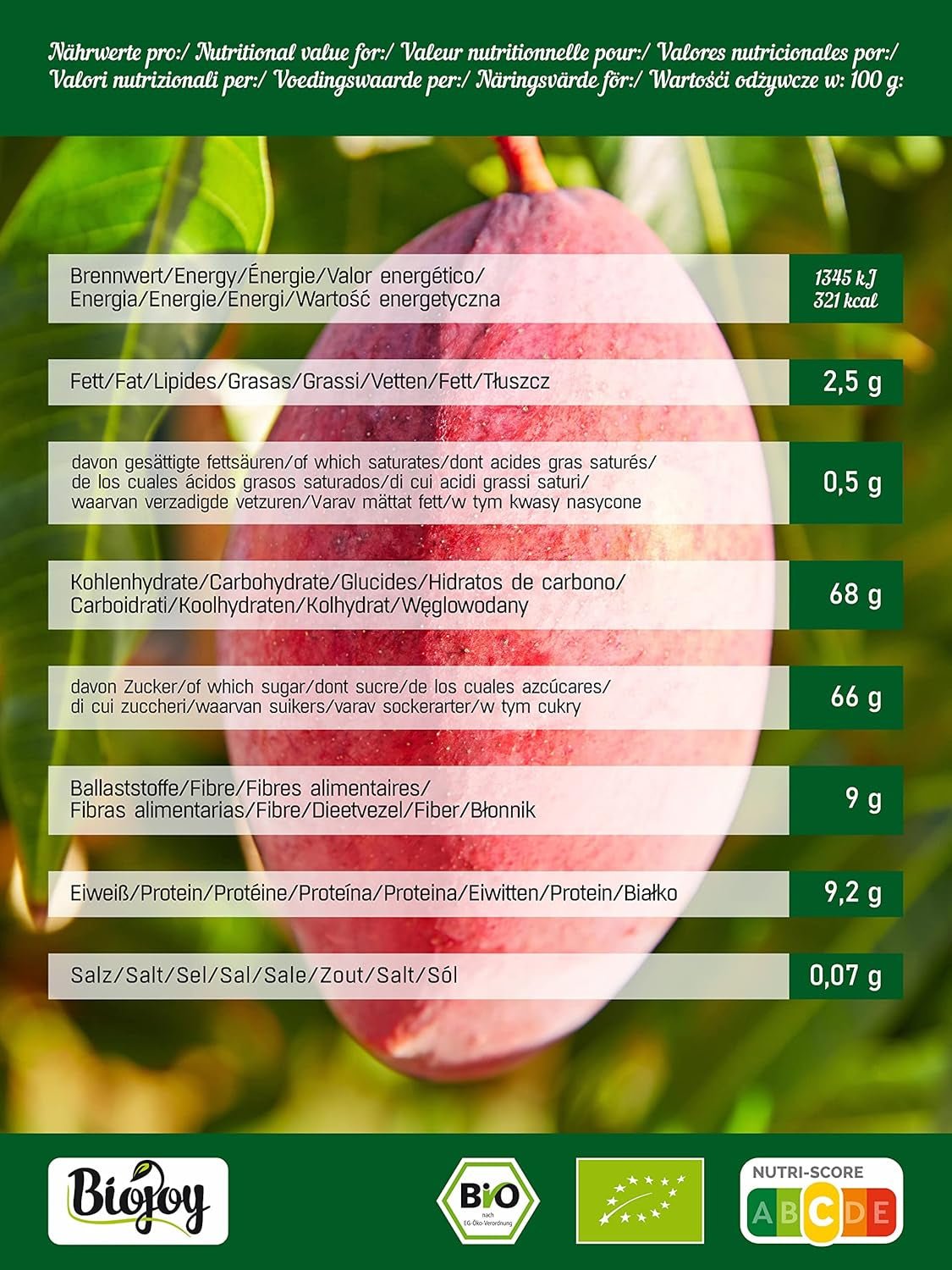 Biojoy BIO suszone mango (1kg), produkty suszone niesiarkowane Naty Shop