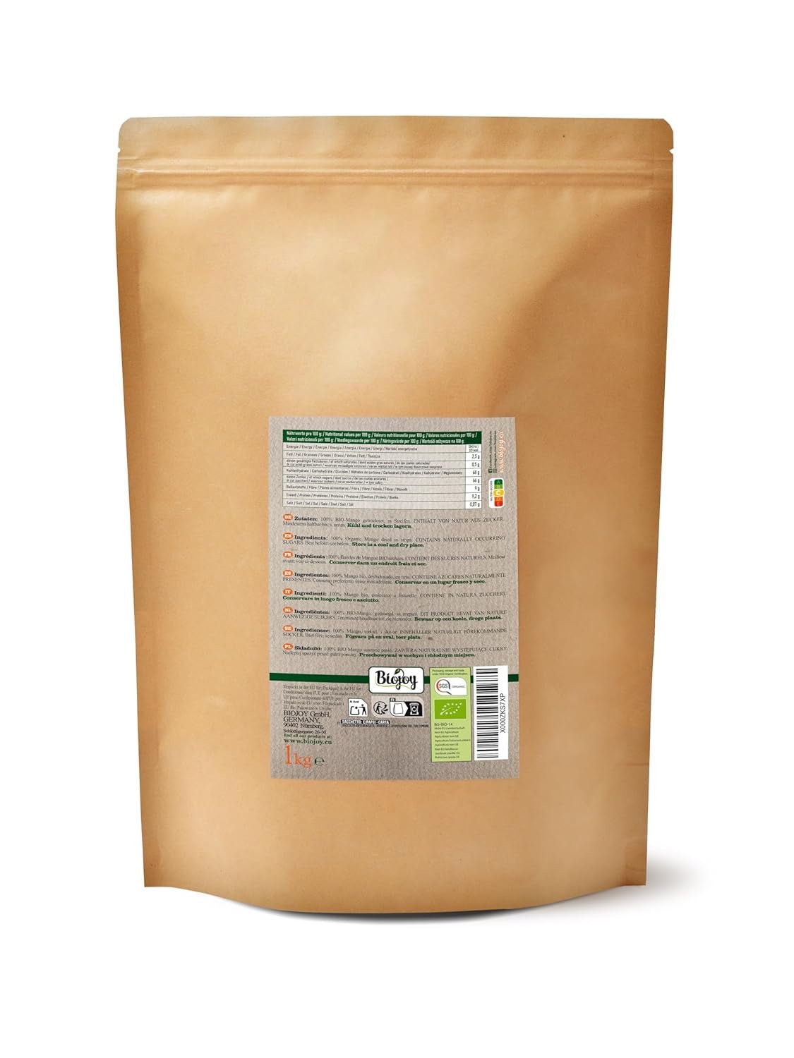 Biojoy BIO suszone mango (1kg), produkty suszone niesiarkowane Naty Shop