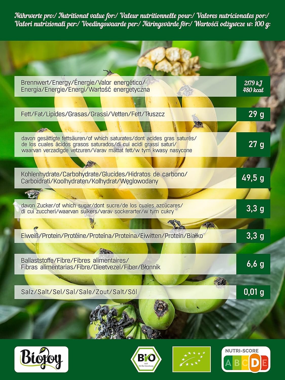 Organiczne chipsy bananowe Biojoy (500 g), suszone i niesiarkowane produkty suszone Naty Shop