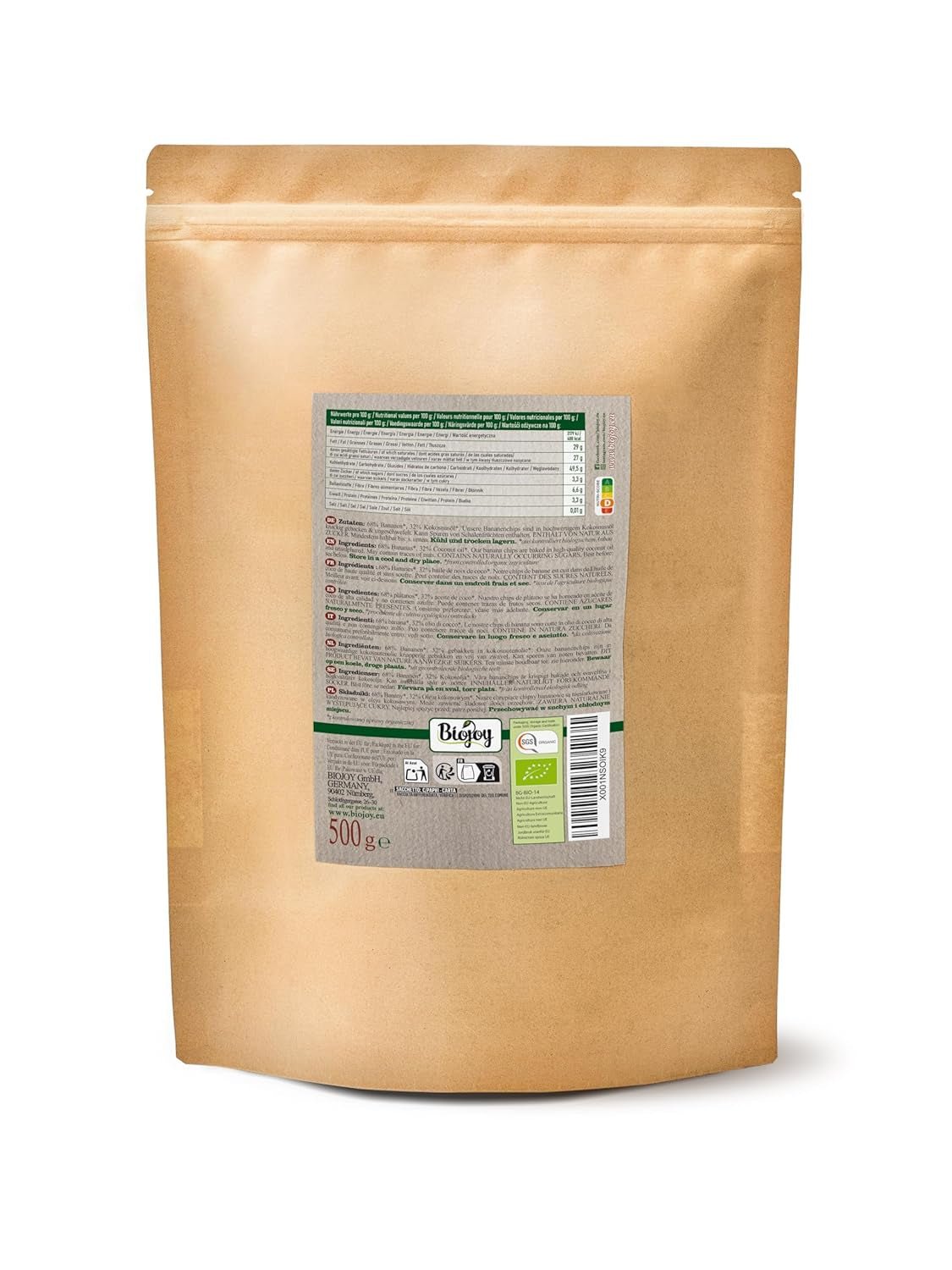Organiczne chipsy bananowe Biojoy (500 g), suszone i niesiarkowane produkty suszone Naty Shop