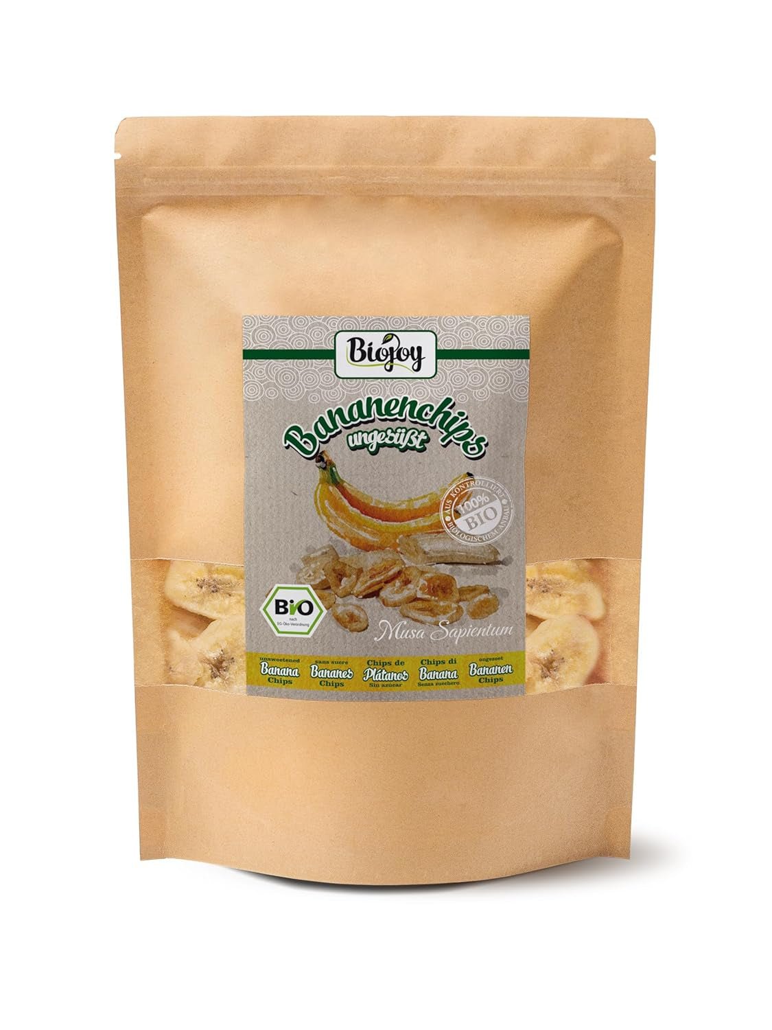 Biojoy Organiczne chipsy bananowe (500 g), suszone i niesiarkowane Produkty odwodnione Naty Shop 500 G