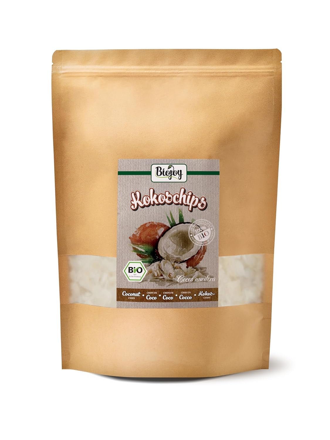 Biojoy Organiczne suszone chipsy kokosowe (1kg), niesłodzone i niesmażone Produkty suszone Naty Shop 500 G
