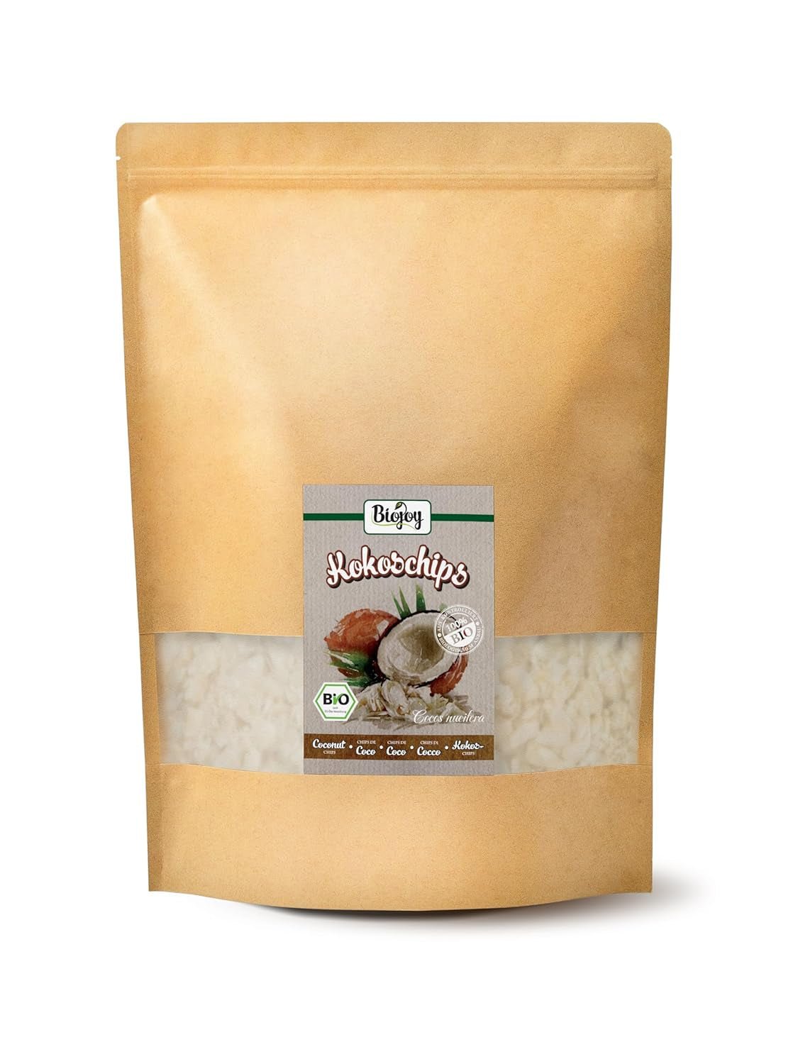 Biojoy Organiczne suszone chipsy kokosowe (1kg), niesłodzone i niesmażone Naty Shop produkty suszone 1kg (1 opakowanie)