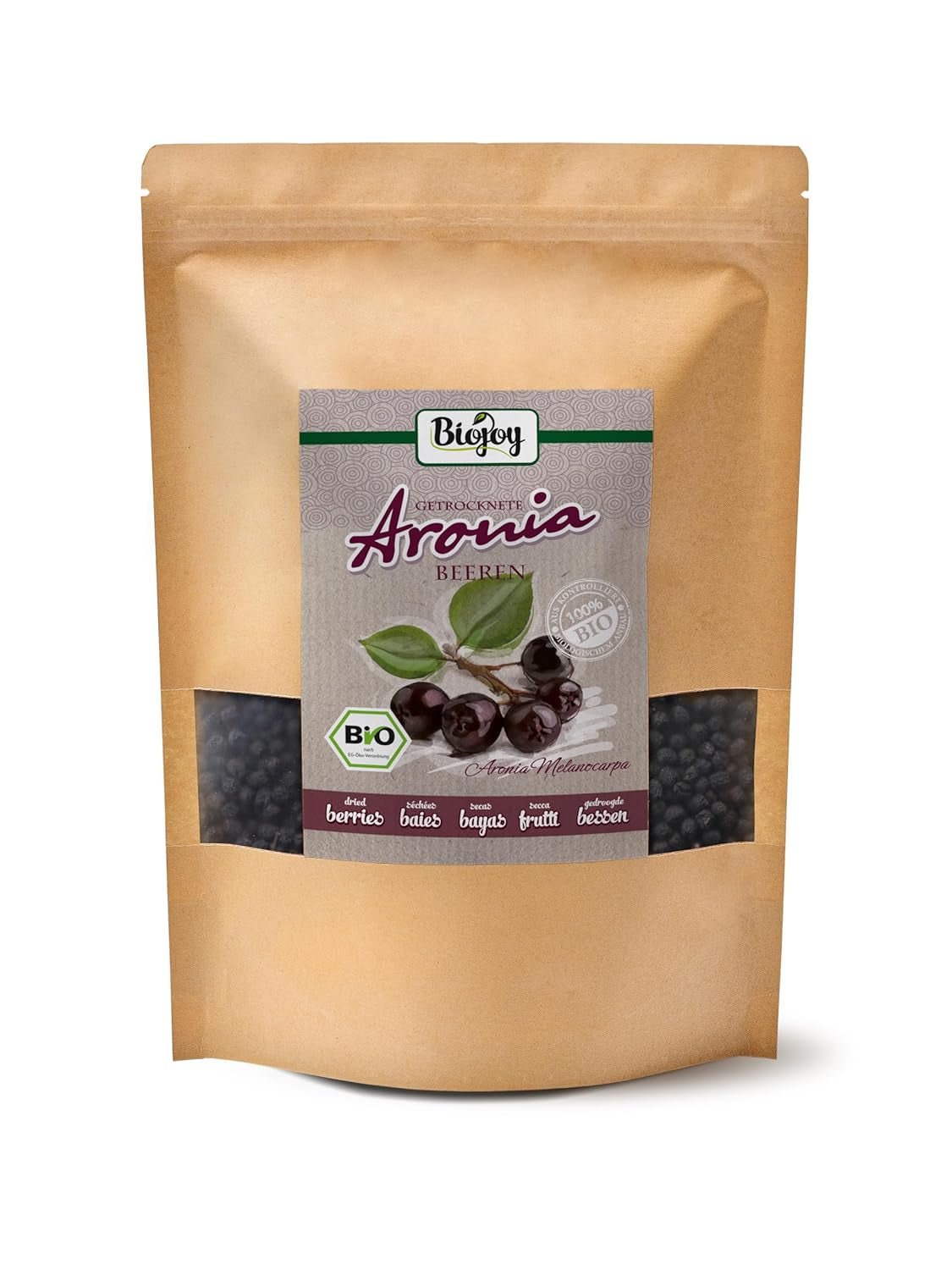 Biojoy organiczne owoce aronii (1kg), suszone i całe (Aronia melanocarpa) Produkty suszone Naty Shop 1kg (1 opakowanie)