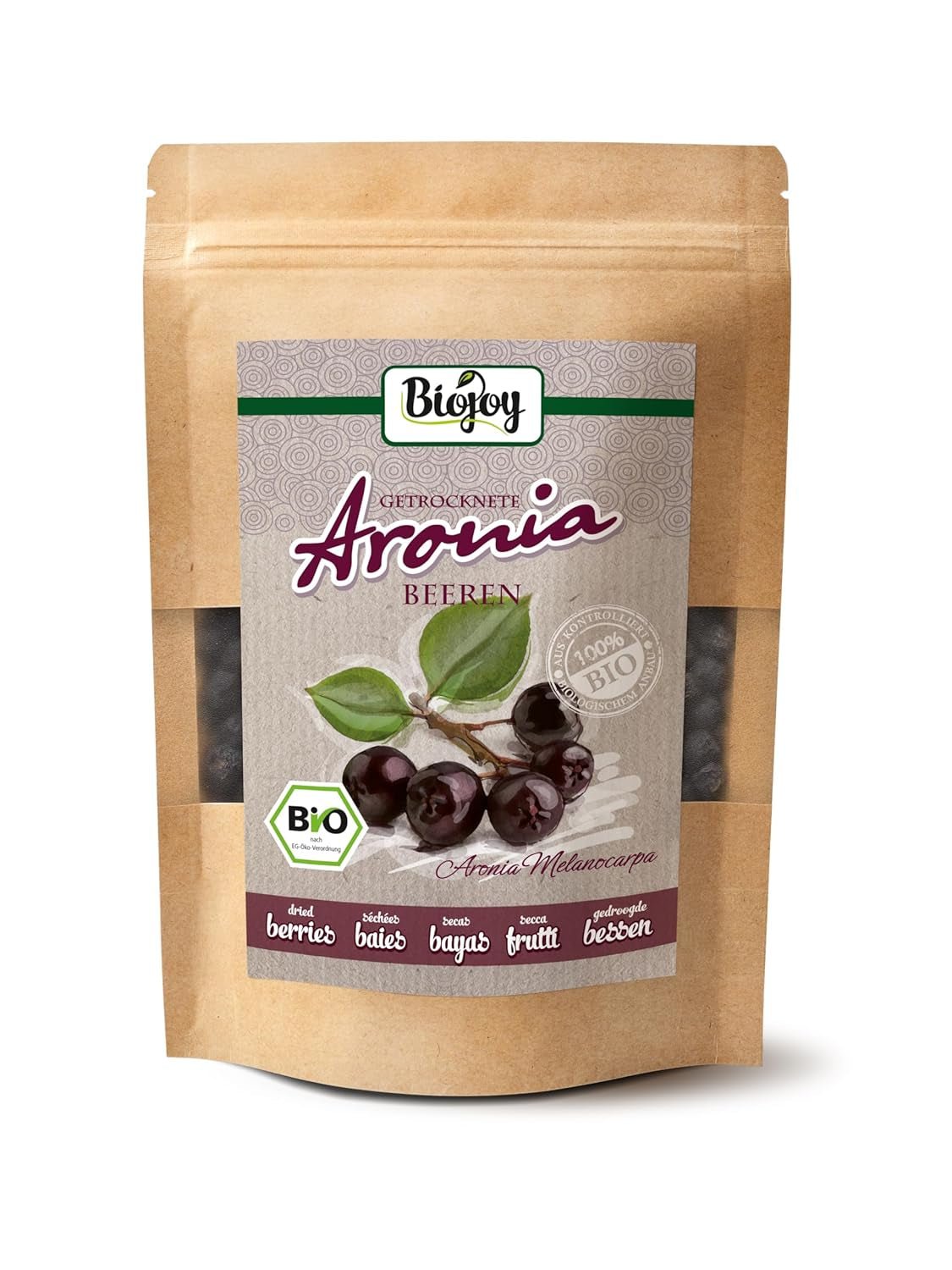 Biojoy organiczne owoce aronii (1kg), suszone i całe (Aronia melanocarpa) Produkty suszone Naty Shop 250 G