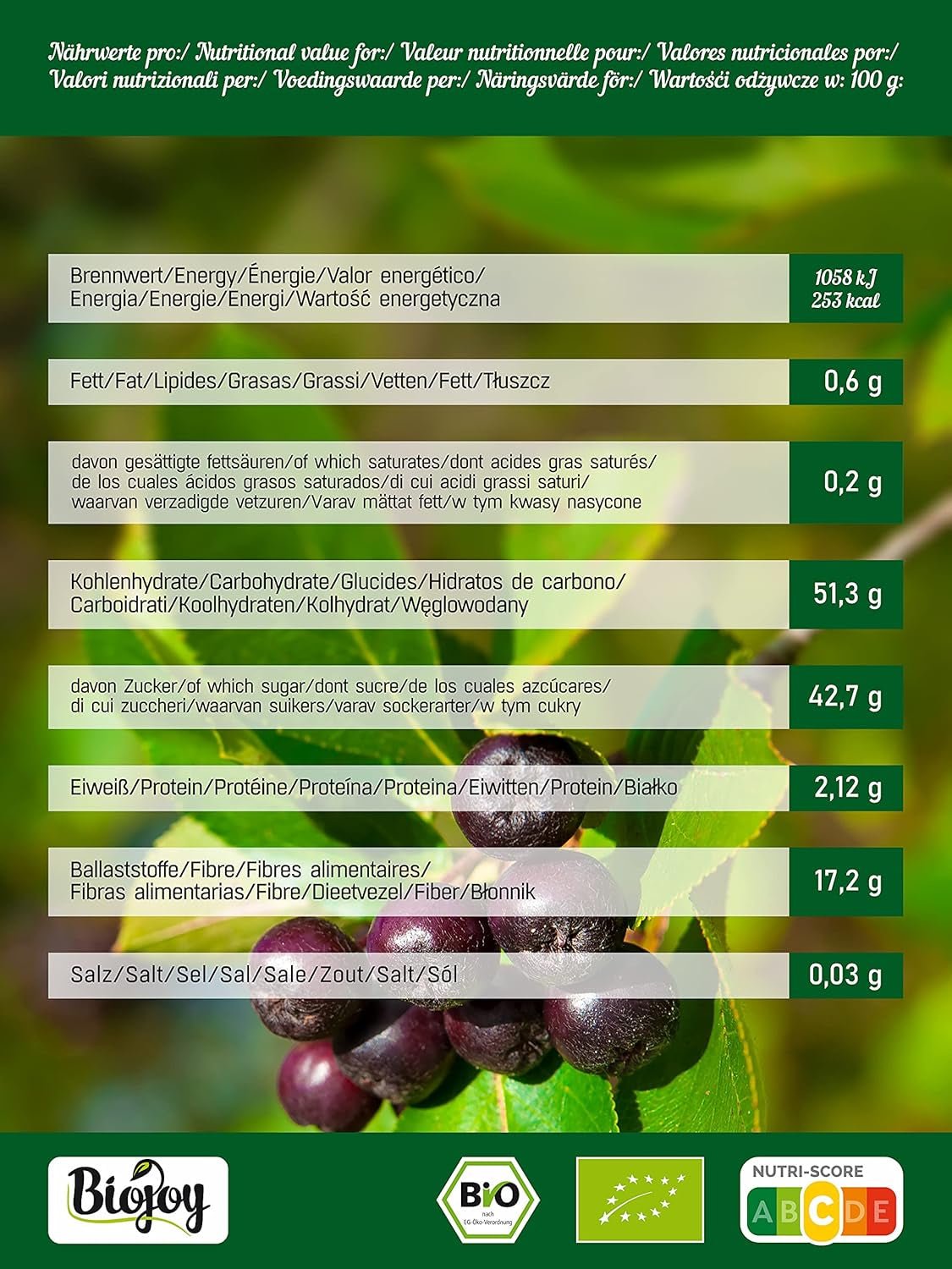 Biojoy organiczne owoce aronii (1kg), suszone i całe (Aronia melanocarpa) Produkty suszone Naty Shop