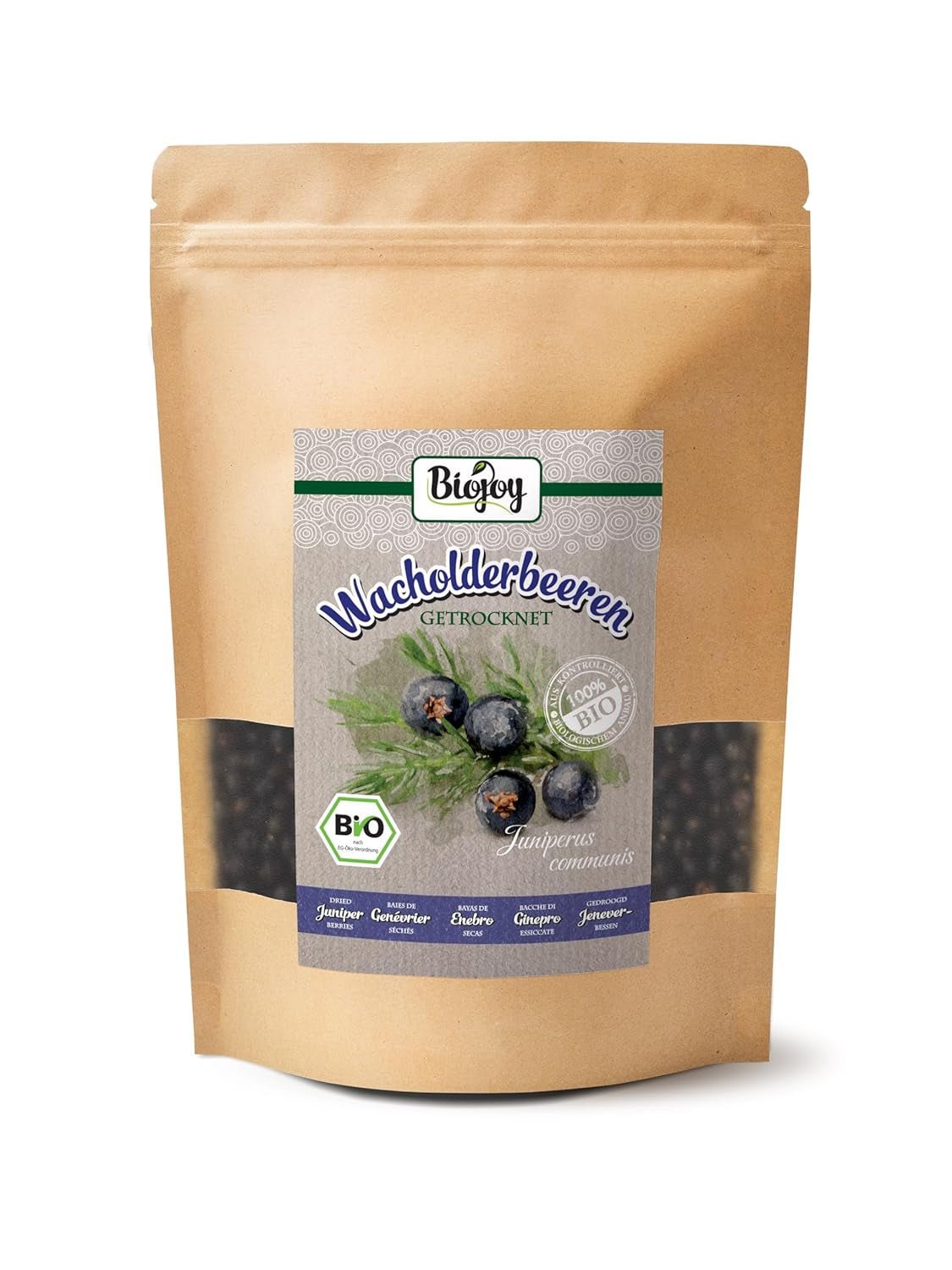 Biojoy organic juniper fruits (250 g), dried and whole, without additives (Juniperus communis) Dehydrated products Naty Shop 250 G