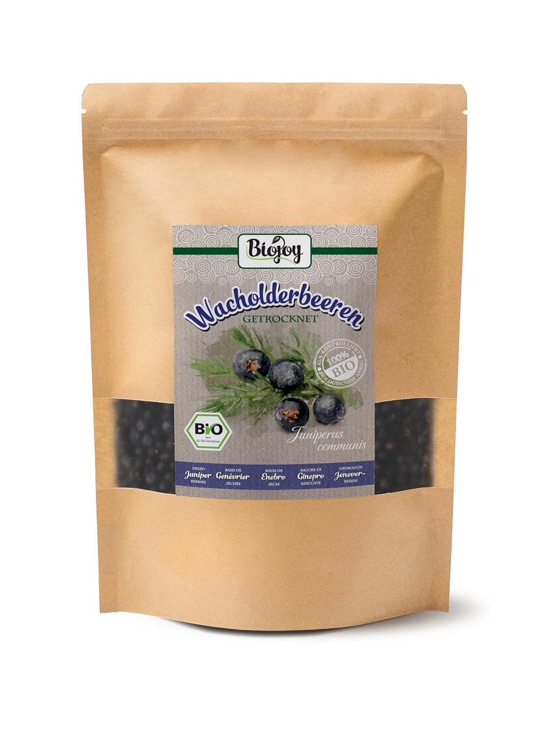 Biojoy Organiczny owoc jałowca (250 g), suszony i cały, bez dodatków (Juniperus communis) Produkty suszone Naty Shop 500 G (1 opakowanie)