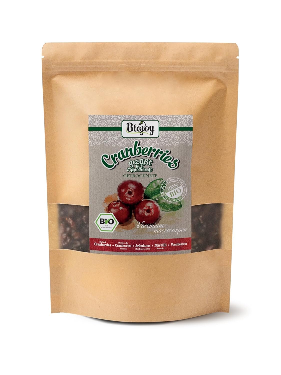 Biojoy ekologiczna żurawina suszona (1kg), żurawina słodzona syropem jabłkowym Produkty suszone Naty Shop 1kg (1 opakowanie)