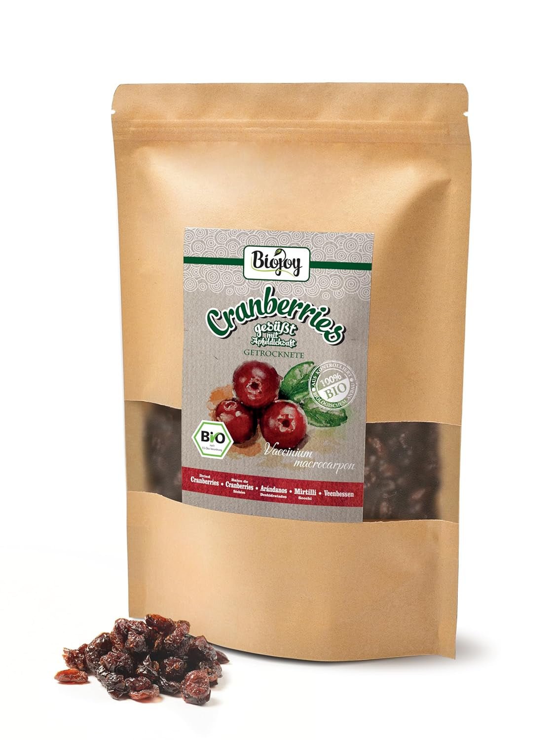 Biojoy ekologiczna suszona żurawina (1kg), żurawina słodzona syropem jabłkowym. Produkty suszone Naty Shop