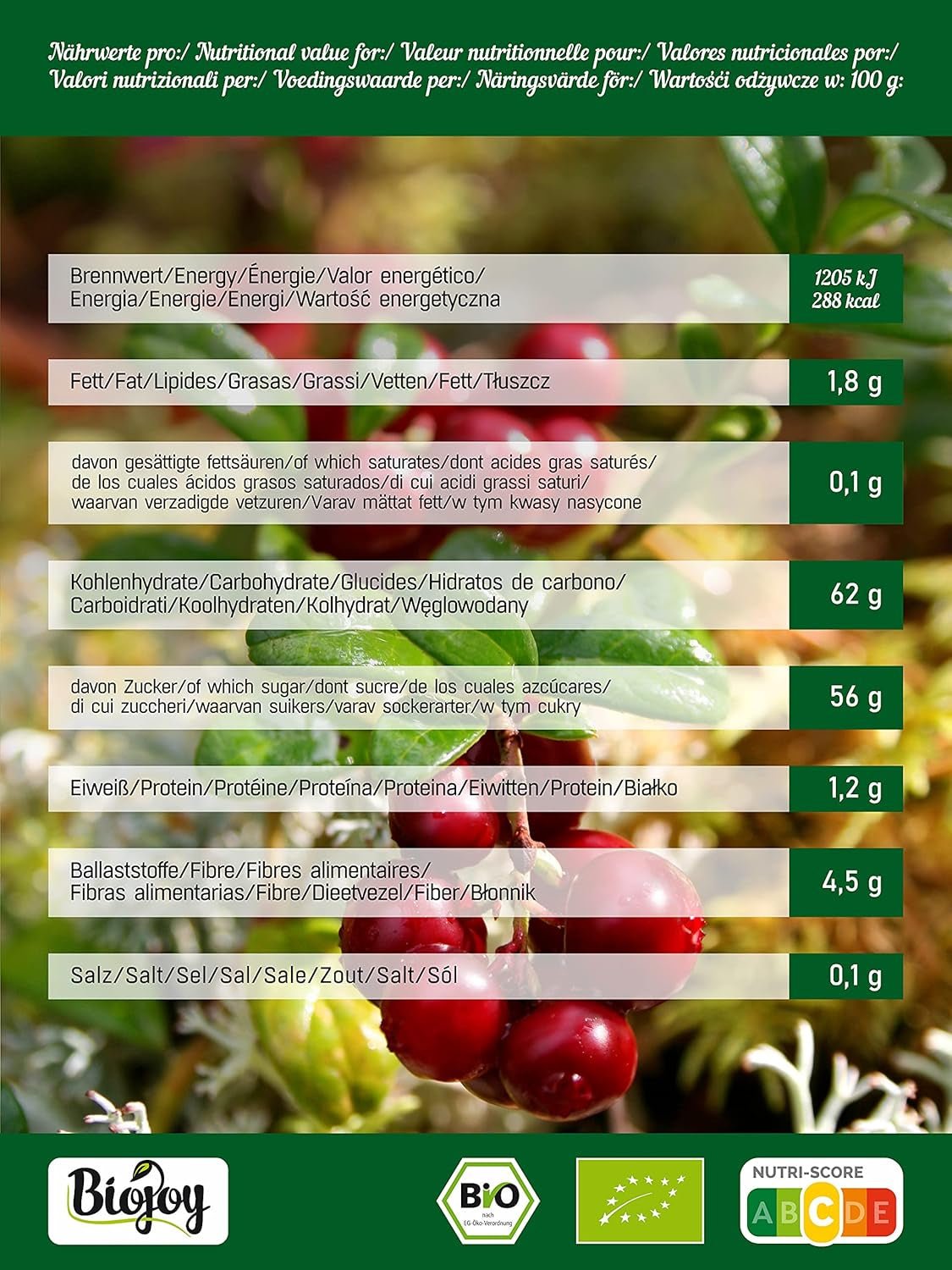 Biojoy ekologiczna suszona żurawina (1kg), żurawina słodzona syropem jabłkowym. Produkty suszone Naty Shop
