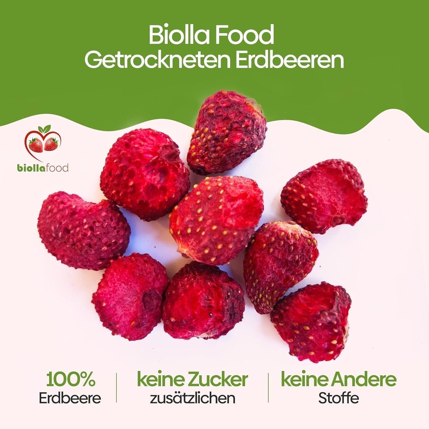 biolla food całe suszone truskawki 0,5 kg, 100% naturalne. Zdrowe przekąski dla dzieci. Idealny do koktajli, musli owsianych, herbaty i owsianki. Długi okres przydatności do spożycia. WEGAŃSKA, BEZGLUTENOWA, SUROWA ŻYWNOŚĆ Naty Shop Produkty suszone