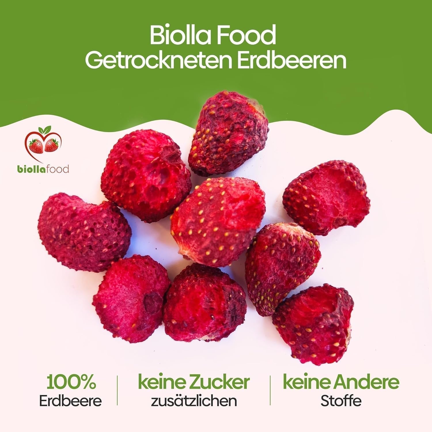 biolla food całe suszone truskawki 0,5 kg, 100% naturalne. Zdrowe przekąski dla dzieci. Idealny do koktajli, musli owsianych, herbaty i owsianki. Długi okres przydatności do spożycia. WEGAŃSKA, BEZGLUTENOWA, SUROWA ŻYWNOŚĆ Naty Shop Produkty suszone