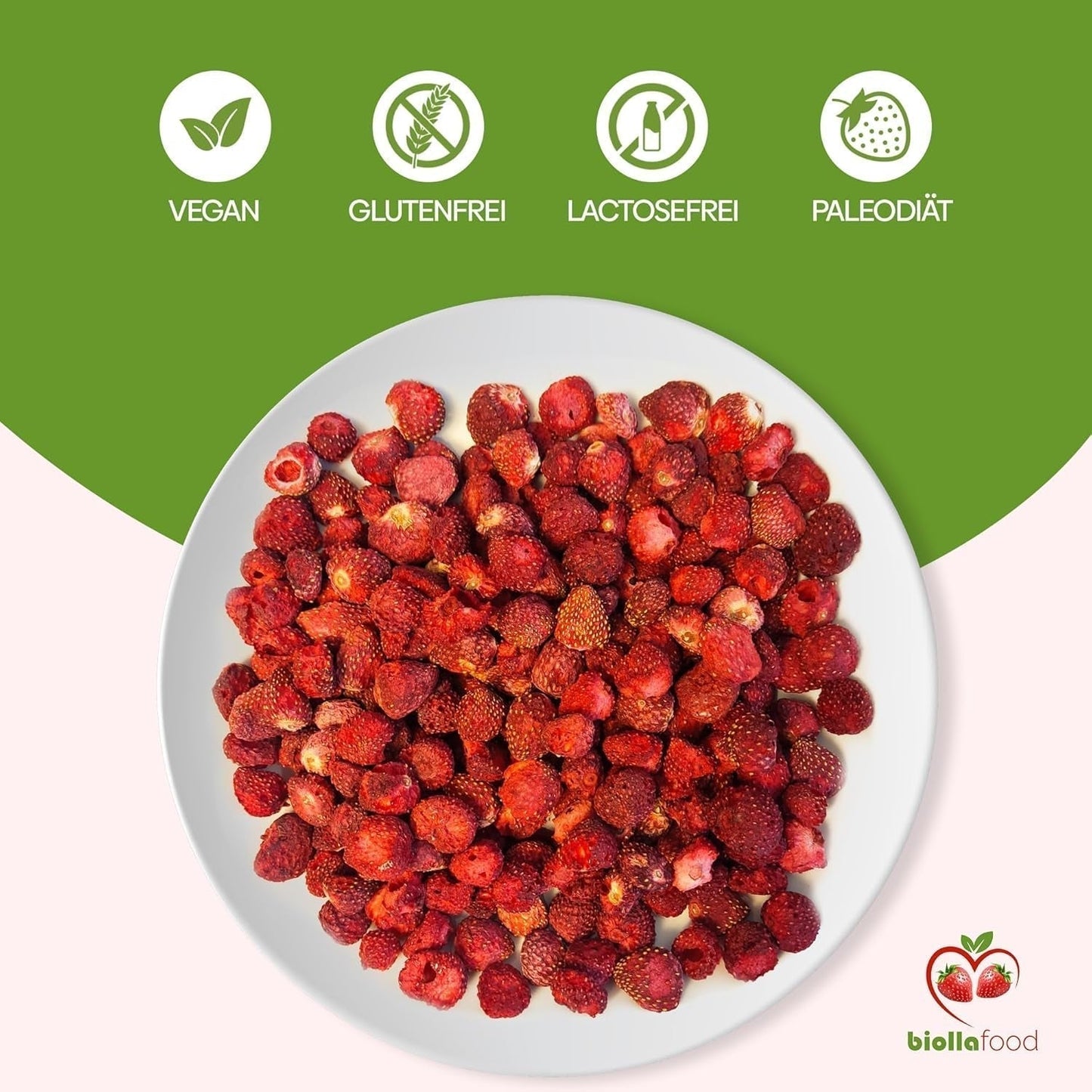 biolla food całe suszone truskawki 0,5 kg, 100% naturalne. Zdrowe przekąski dla dzieci. Idealny do koktajli, musli owsianych, herbaty i owsianki. Długi okres przydatności do spożycia. WEGAŃSKA, BEZGLUTENOWA, SUROWA ŻYWNOŚĆ Naty Shop Produkty suszone