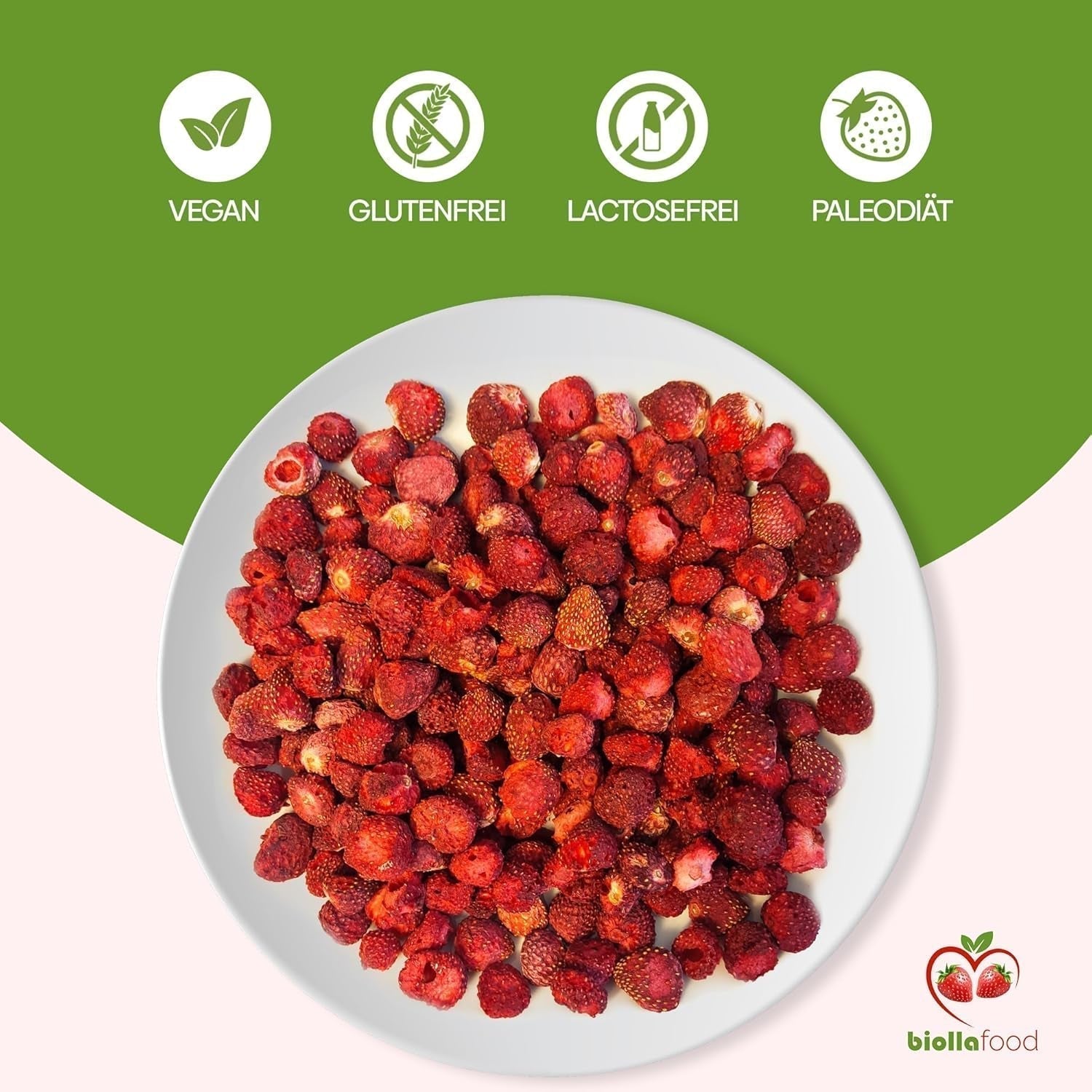 biolla food całe suszone truskawki 0,5 kg, 100% naturalne. Zdrowe przekąski dla dzieci. Idealny do koktajli, musli owsianych, herbaty i owsianki. Długi okres przydatności do spożycia. WEGAŃSKA, BEZGLUTENOWA, SUROWA ŻYWNOŚĆ Naty Shop Produkty suszone